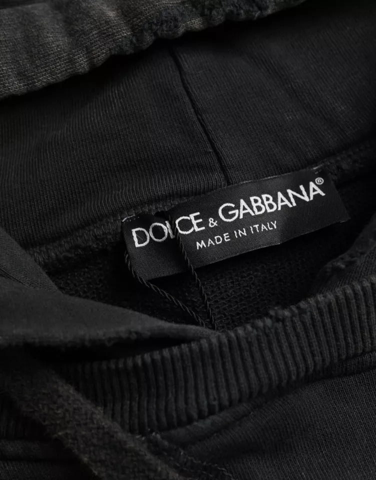 Dolce & Gabbana Black Cotton Hooded Short Sleeves Cropped T-shirt | Regal Royce