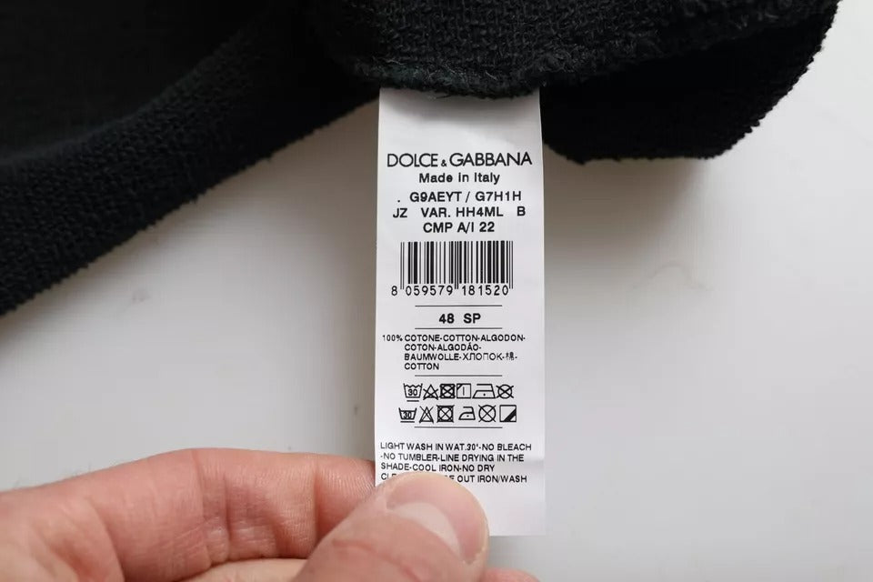 Dolce & Gabbana Black Cotton Hooded Short Sleeves Cropped T-shirt | Regal Royce