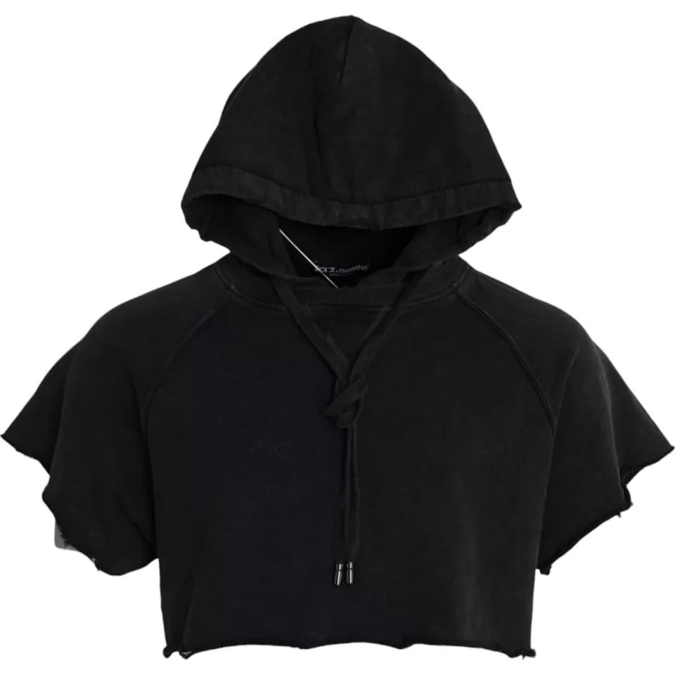 Dolce & Gabbana Black Cotton Hooded Short Sleeves Cropped T-shirt | Regal Royce