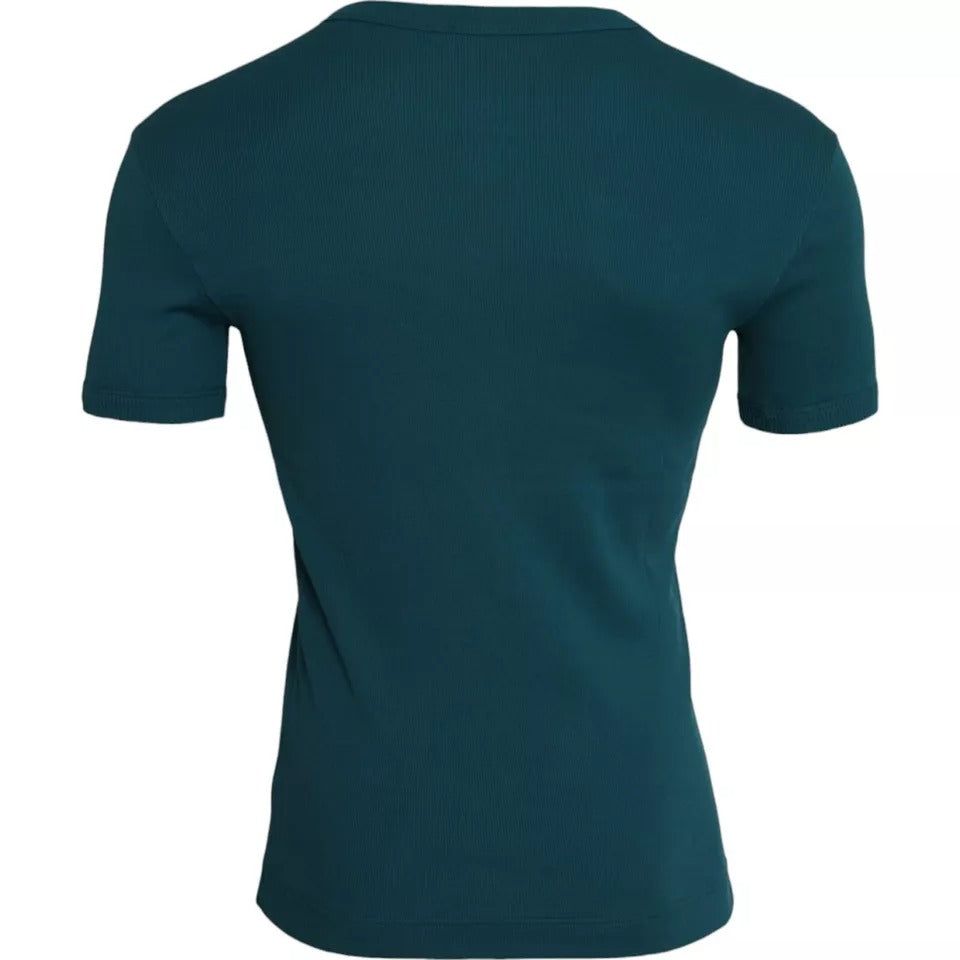 Dolce & Gabbana Blue Green Cotton Round Neck Short Sleeves T-shirt | Regal Royce