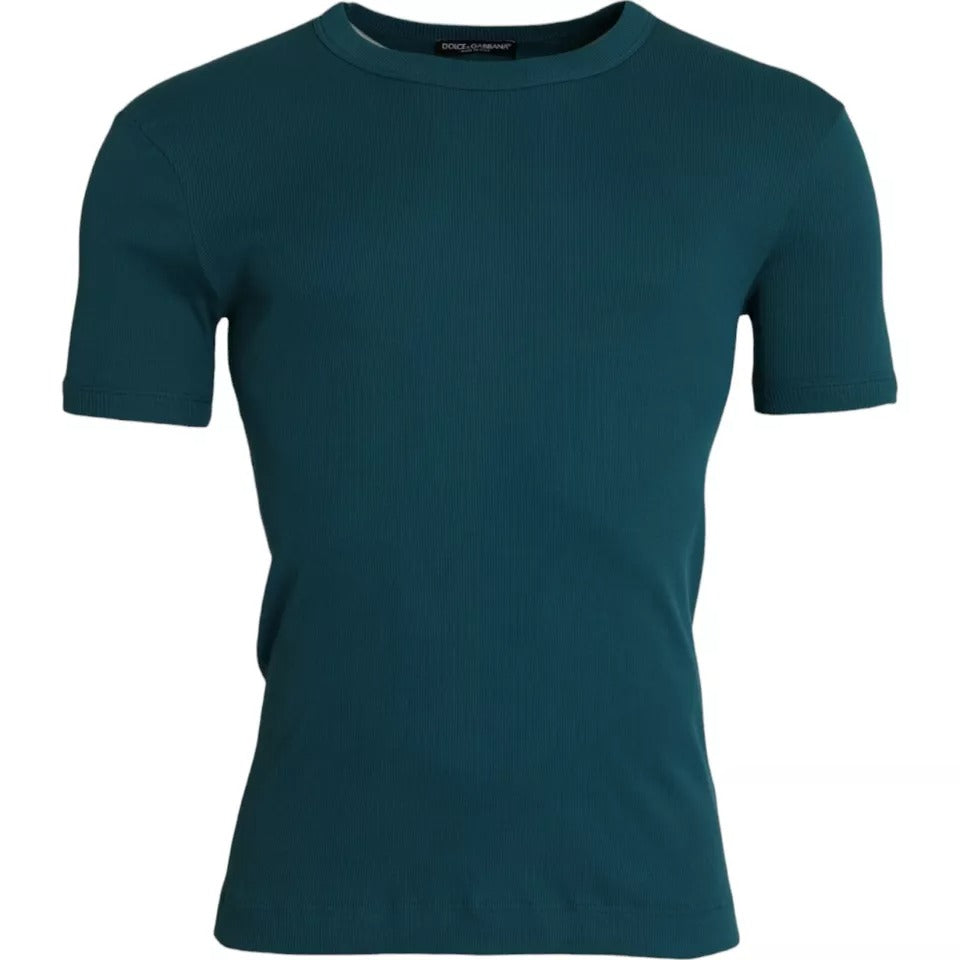Dolce & Gabbana Blue Green Cotton Round Neck Short Sleeves T-shirt | Regal Royce