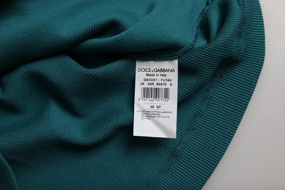 Dolce & Gabbana Blue Green Cotton Round Neck Short Sleeves T-shirt | Regal Royce