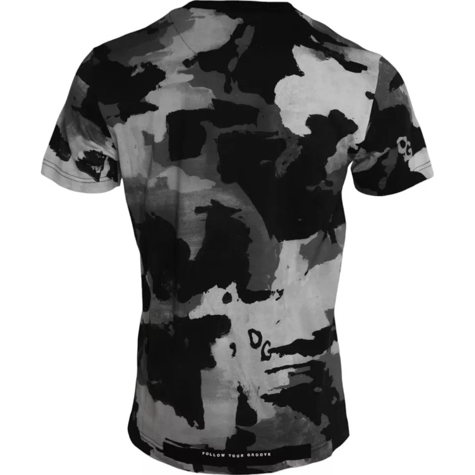 Dolce & Gabbana Black White Camouflage Round Neck T-shirt | Regal Royce