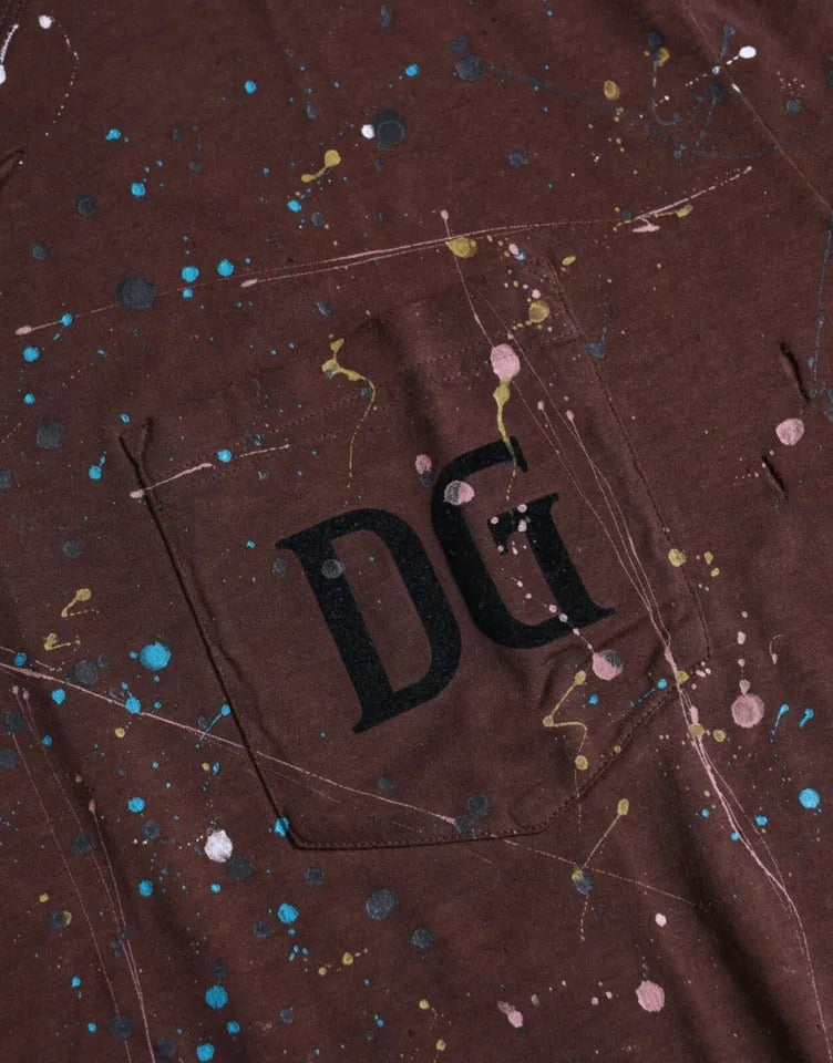 Dolce & Gabbana Brown Color Splash Cotton Crew Neck T-shirt | Regal Royce