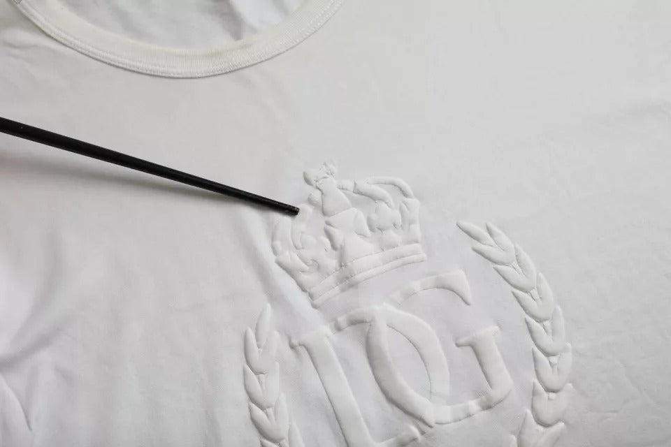 Dolce & Gabbana White Logo Embossed Cotton Crewneck T-shirt | Regal Royce
