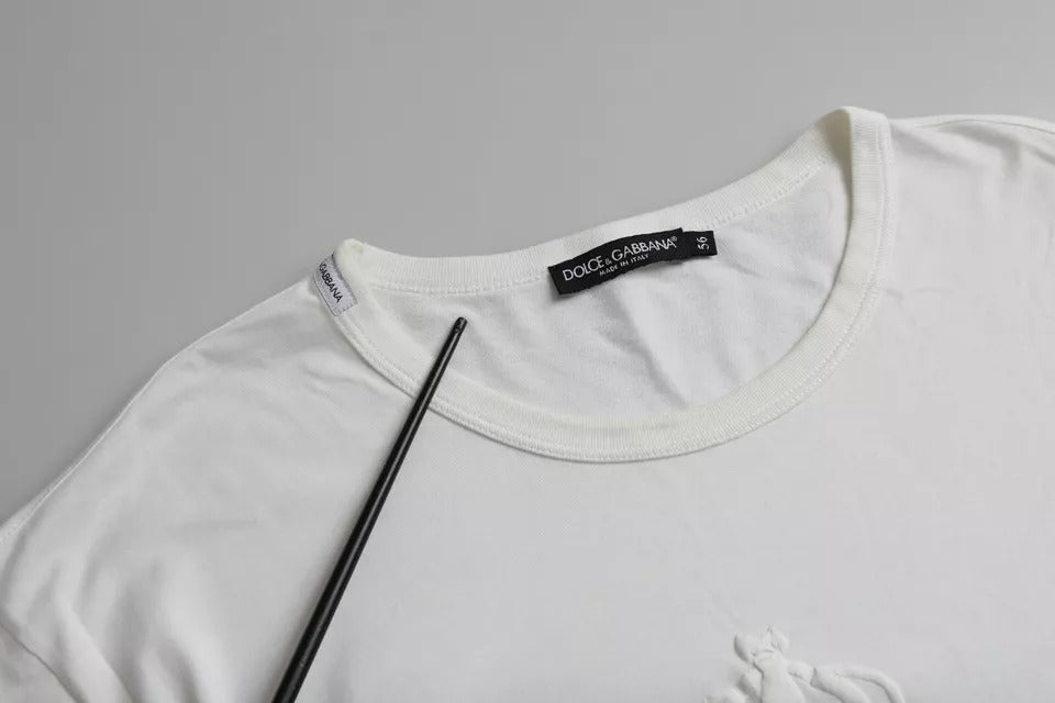 Dolce & Gabbana White Logo Embossed Cotton Crewneck T-shirt | Regal Royce