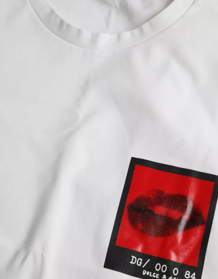 Dolce & Gabbana White Red Lips Print Cotton Men T-shirt | Regal Royce