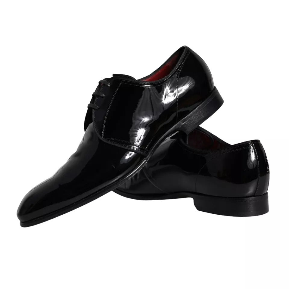 Dolce & Gabbana Black Patent Leather Derby Men Dress Shoes | Regal Royce