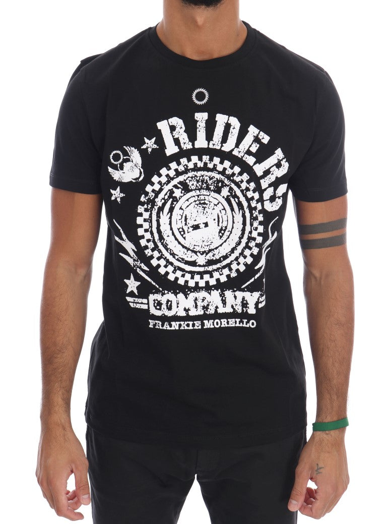 Frankie Morello Black Cotton RIDERS Crewneck T-Shirt | Regal Royce