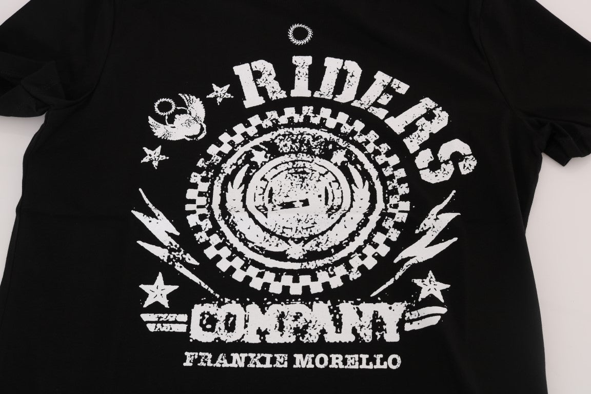Frankie Morello Black Cotton RIDERS Crewneck T-Shirt | Regal Royce