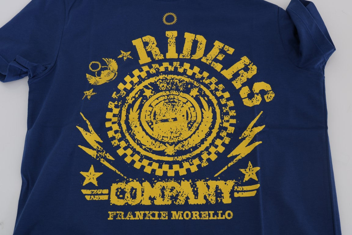 Frankie Morello Blue Cotton RIDERS Crewneck T-Shirt | Regal Royce