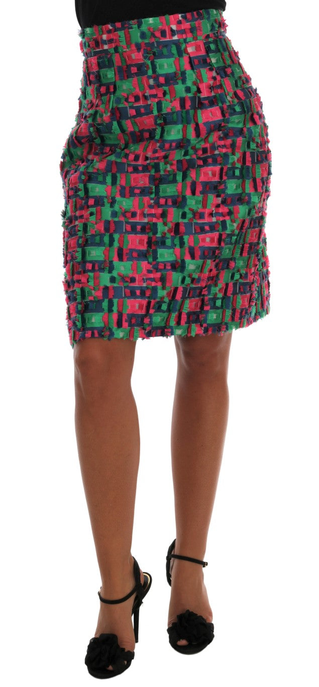 Dolce & Gabbana Pink Green Jacquard Pencil Skirt | Regal Royce