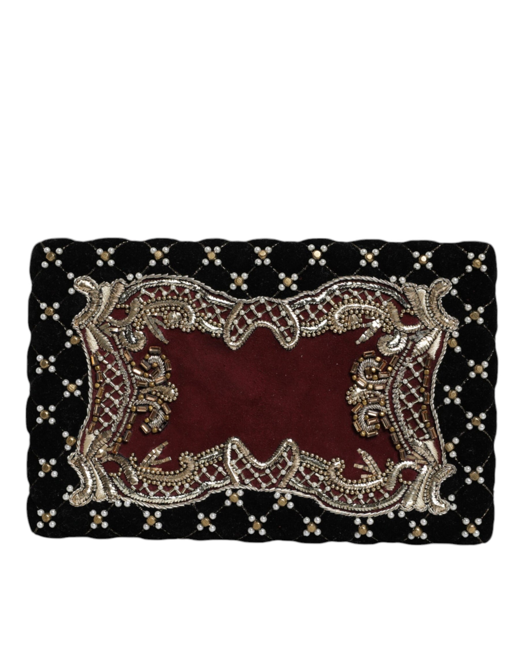 Dolce & Gabbana Bordeaux Black Velvet Gold Frame Clutch Evening Purse Bag | Regal Royce