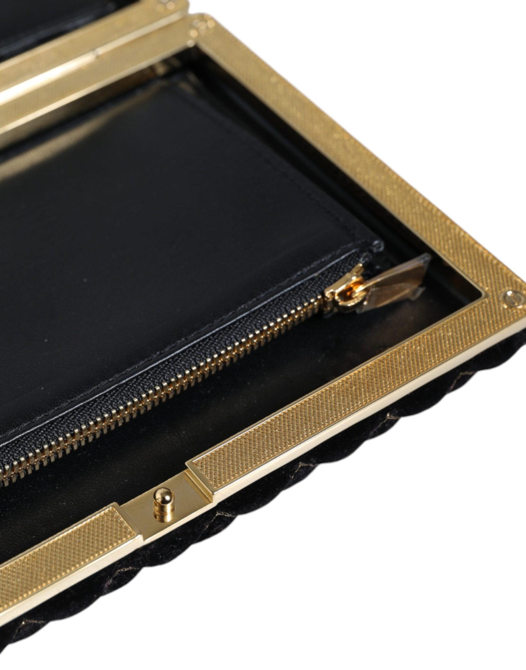 Dolce & Gabbana Bordeaux Black Velvet Gold Frame Clutch Evening Purse Bag | Regal Royce