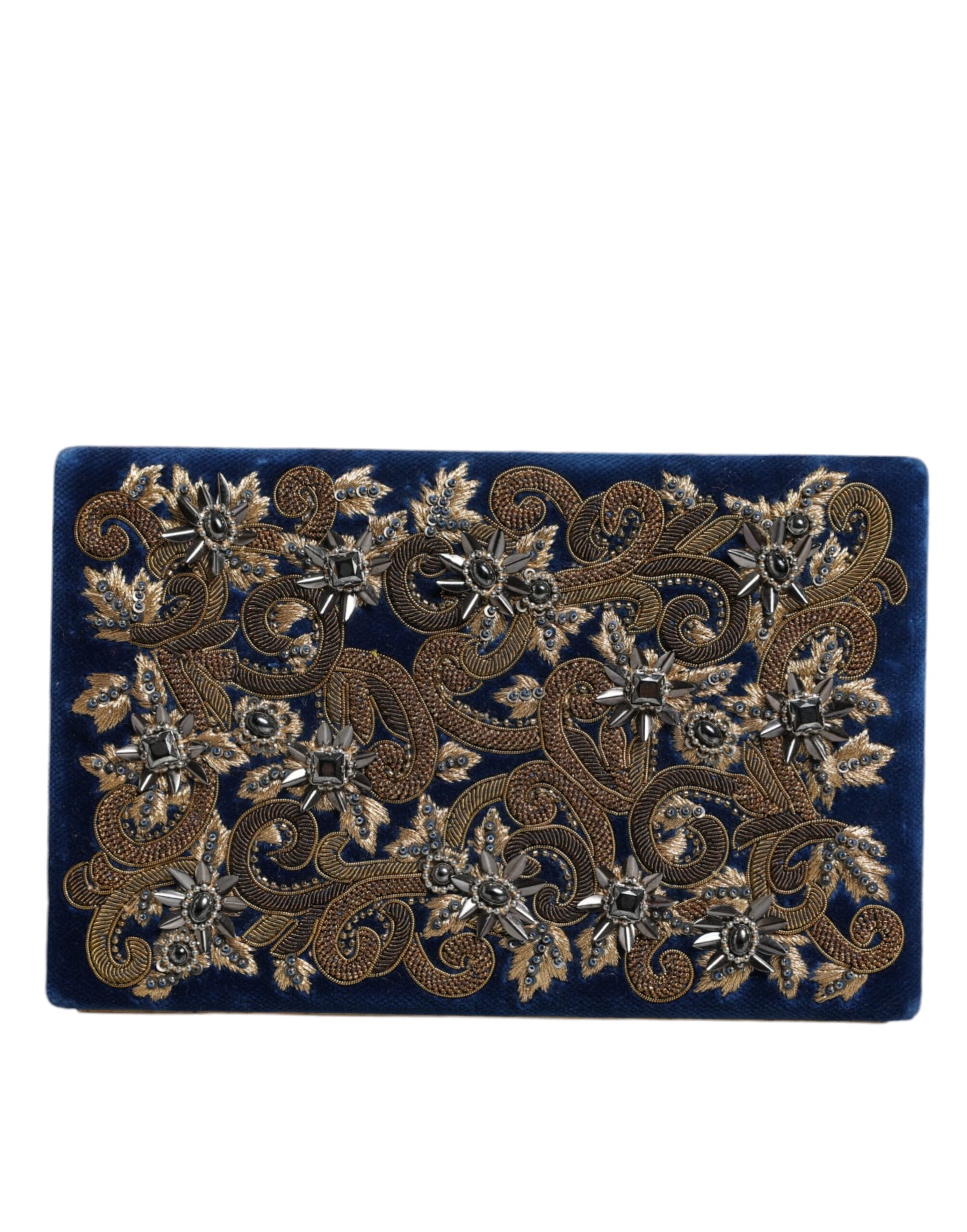 Dolce & Gabbana Blue Velvet Gold Frame Clutch Evening Party Purse Bag | Regal Royce