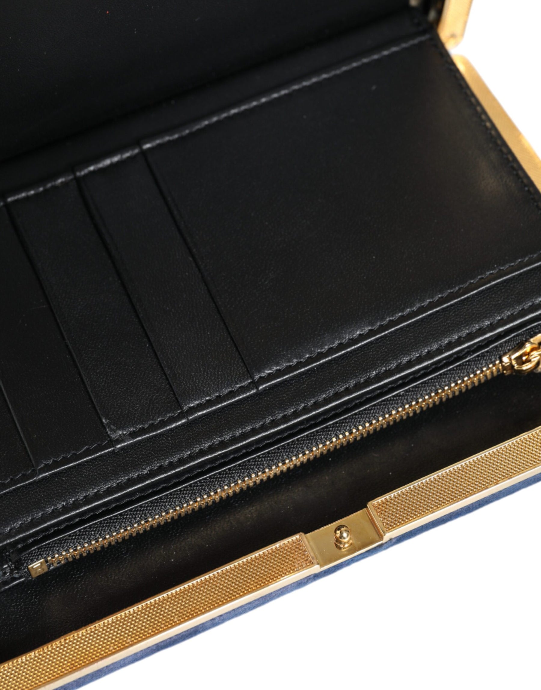 Dolce & Gabbana Blue Velvet Gold Frame Clutch Evening Party Purse Bag | Regal Royce