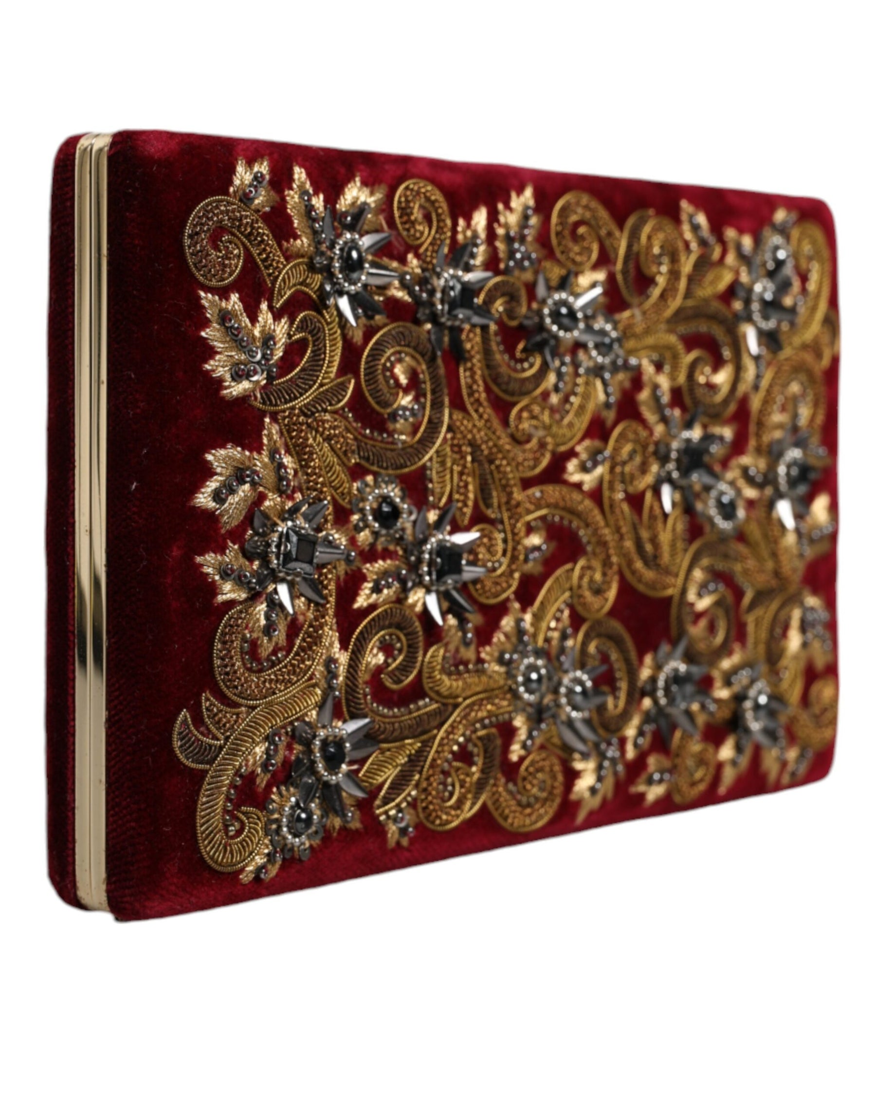Dolce & Gabbana Red Velvet Gold Frame Clutch Evening Party Purse Bag | Regal Royce