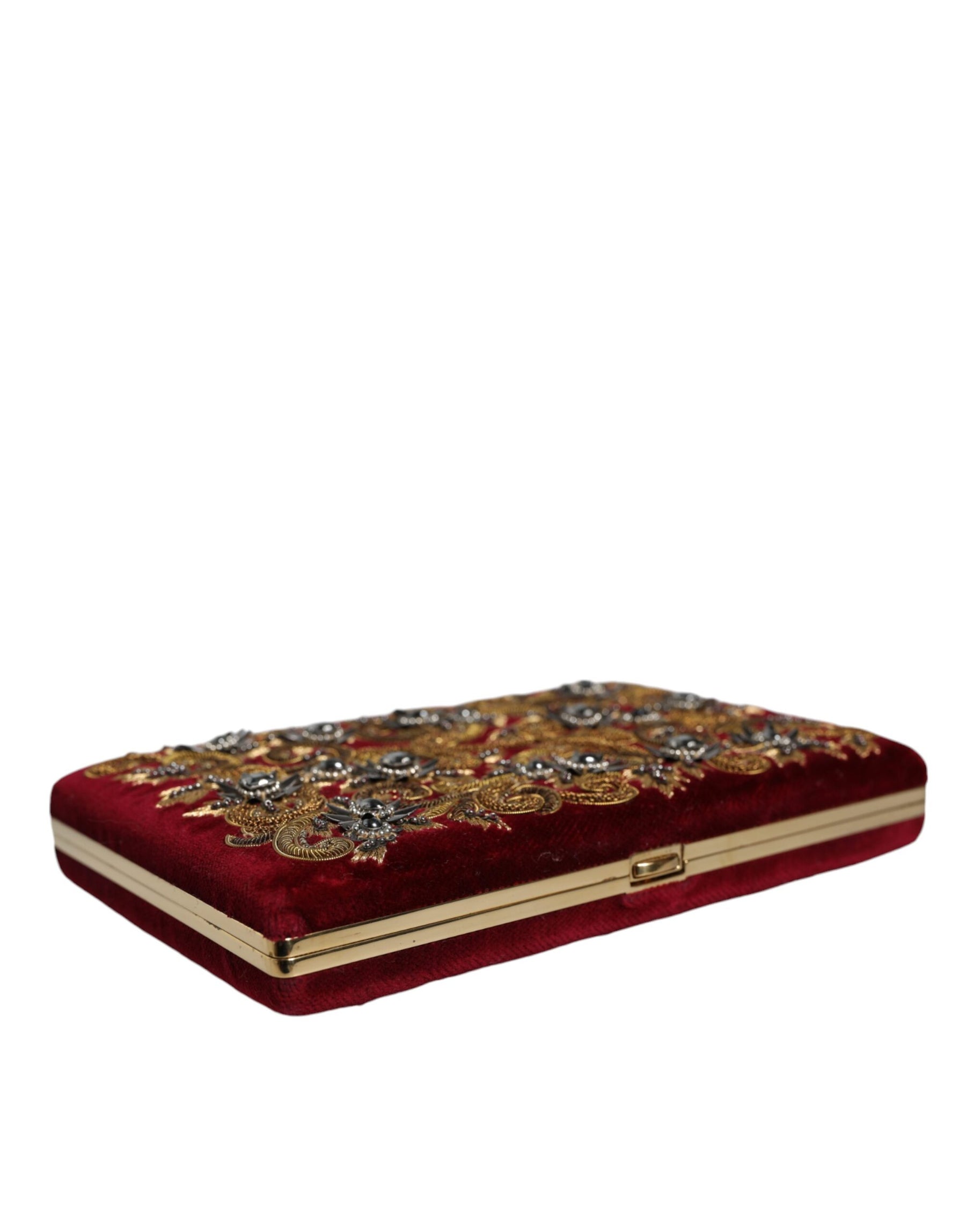 Dolce & Gabbana Red Velvet Gold Frame Clutch Evening Party Purse Bag | Regal Royce