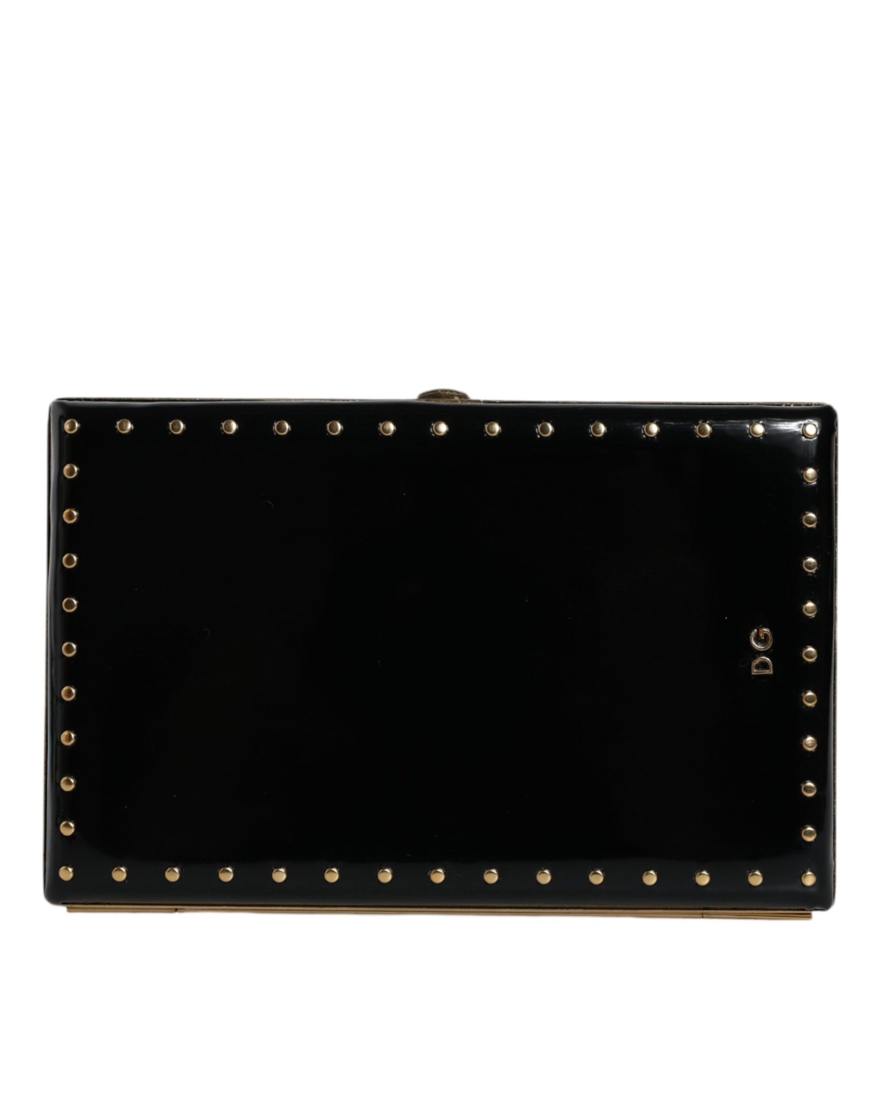 Dolce & Gabbana Black Leather Studs Gold Frame Clutch Evening Purse Bag | Regal Royce