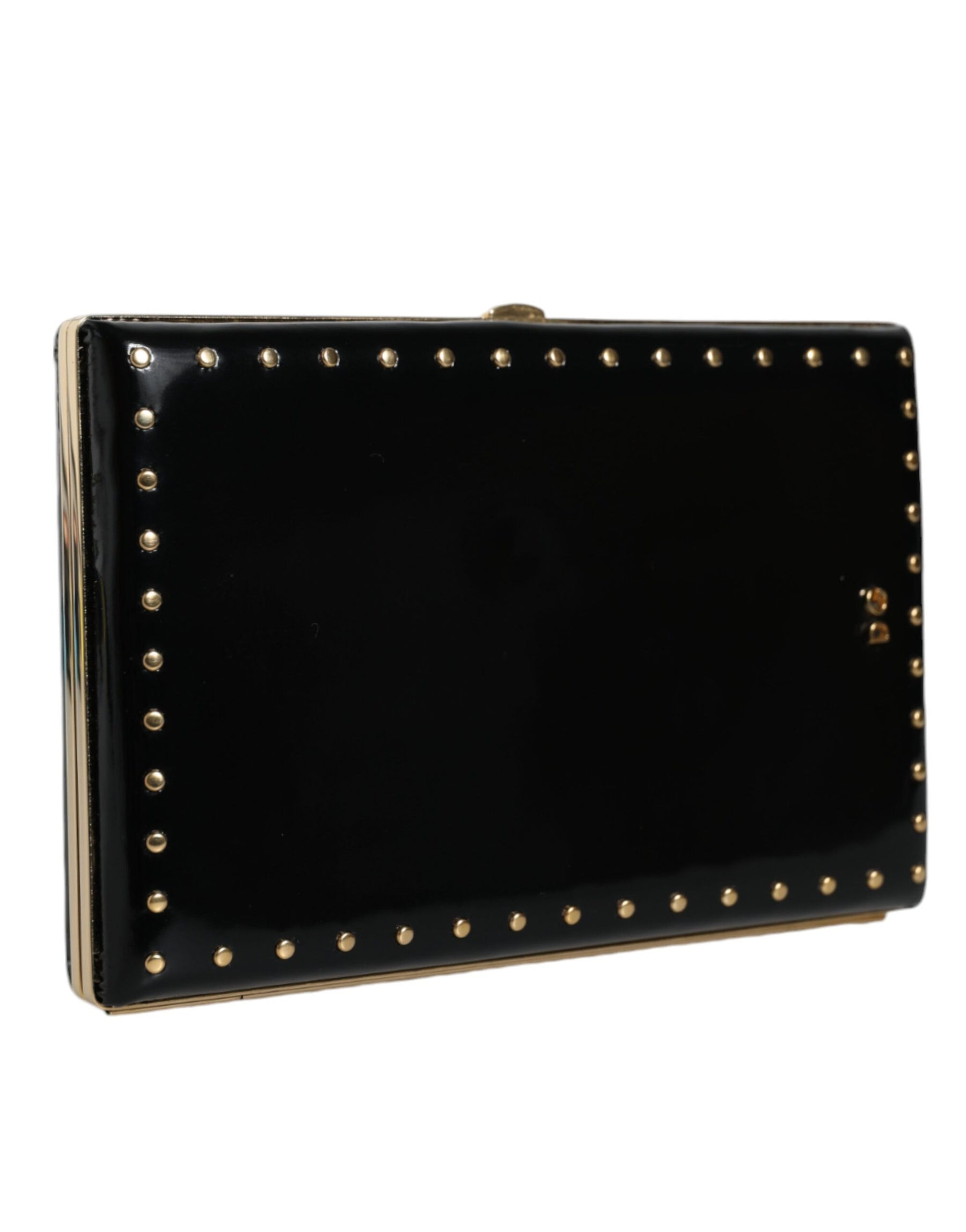 Dolce & Gabbana Black Leather Studs Gold Frame Clutch Evening Purse Bag | Regal Royce