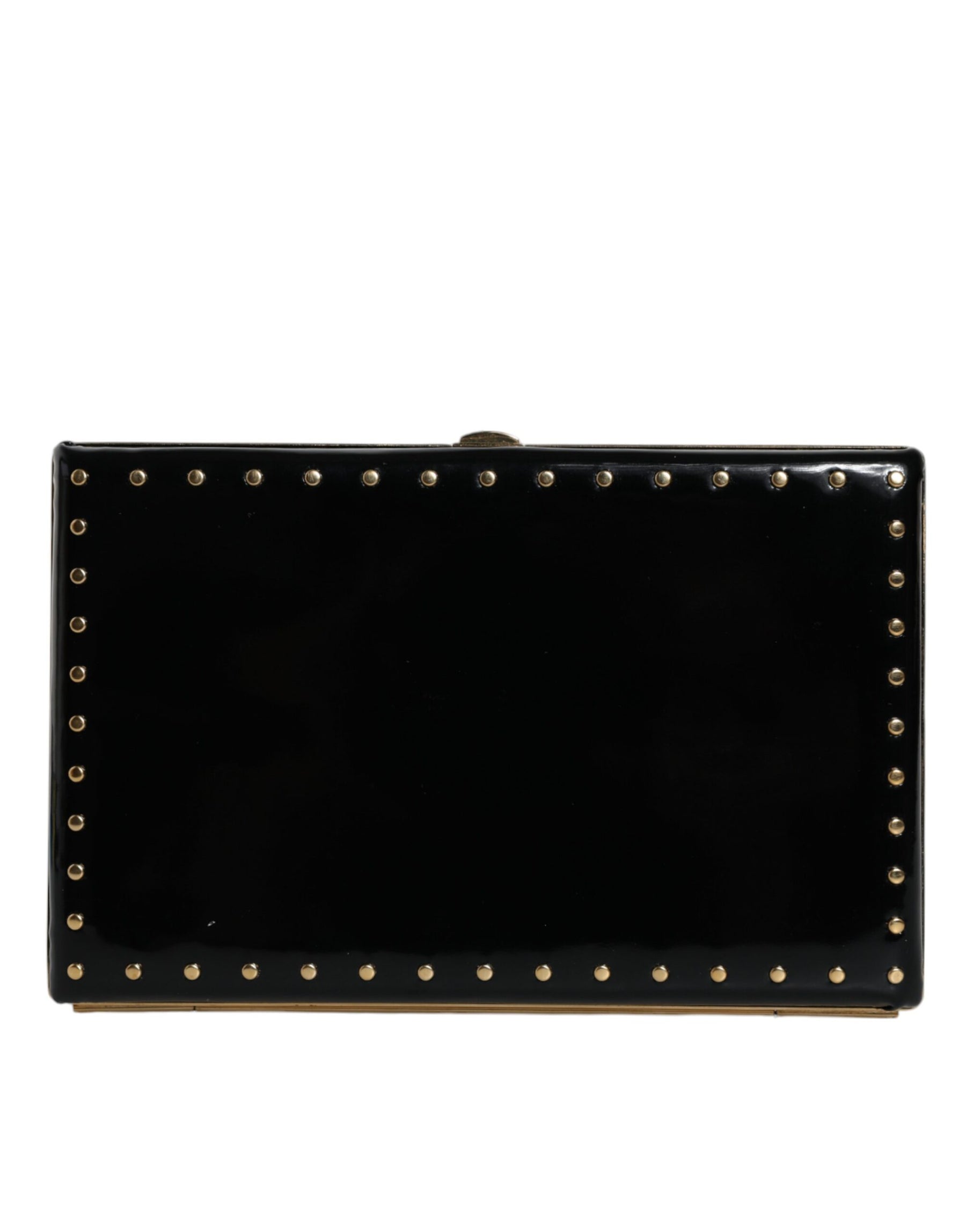 Dolce & Gabbana Black Leather Studs Gold Frame Clutch Evening Purse Bag | Regal Royce
