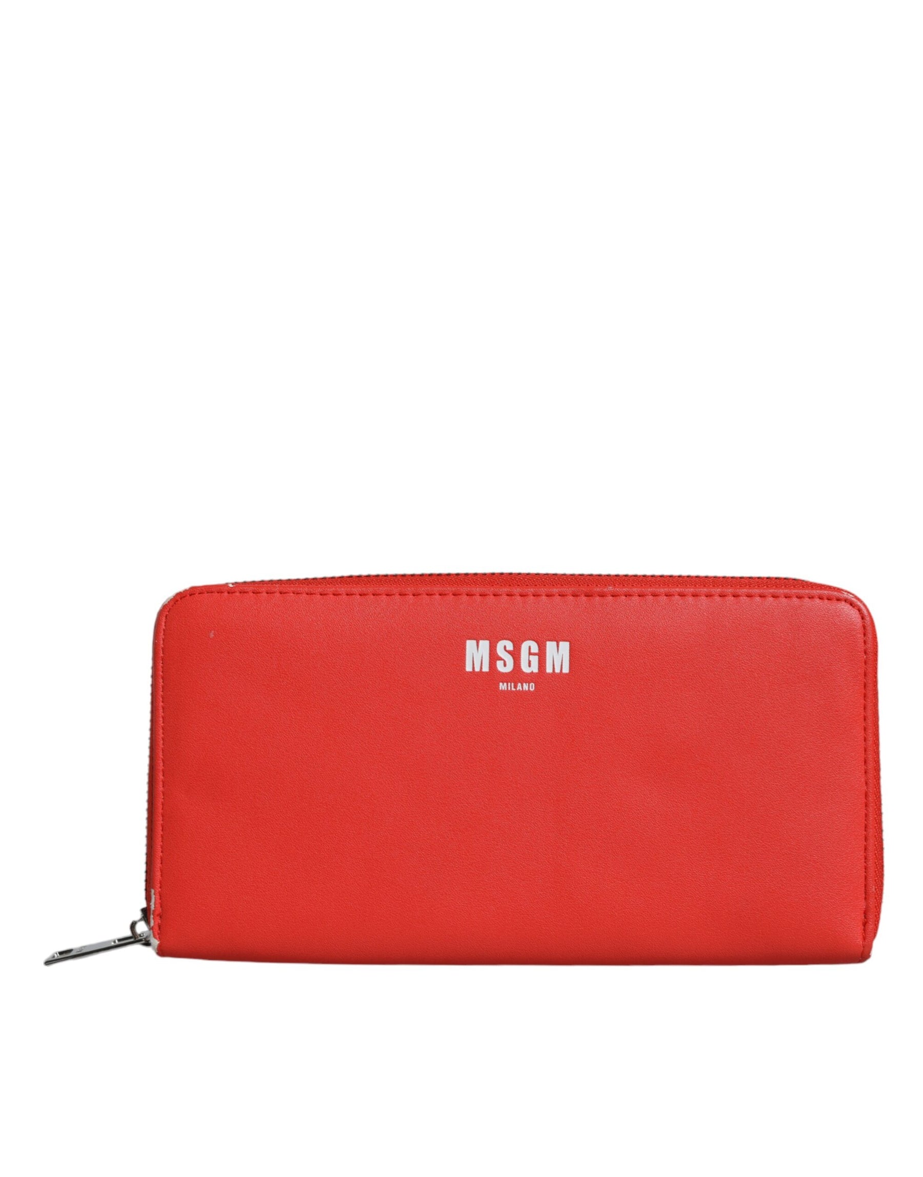 MSGM Red Leather Continental Zip Around Card Holder Bifold Clutch Wallet | Regal Royce