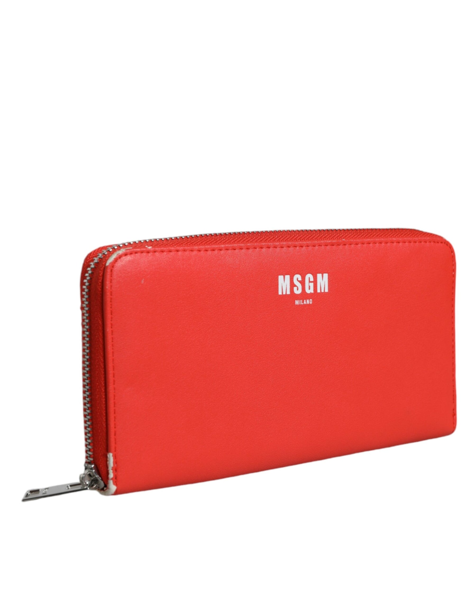 MSGM Red Leather Continental Zip Around Card Holder Bifold Clutch Wallet | Regal Royce