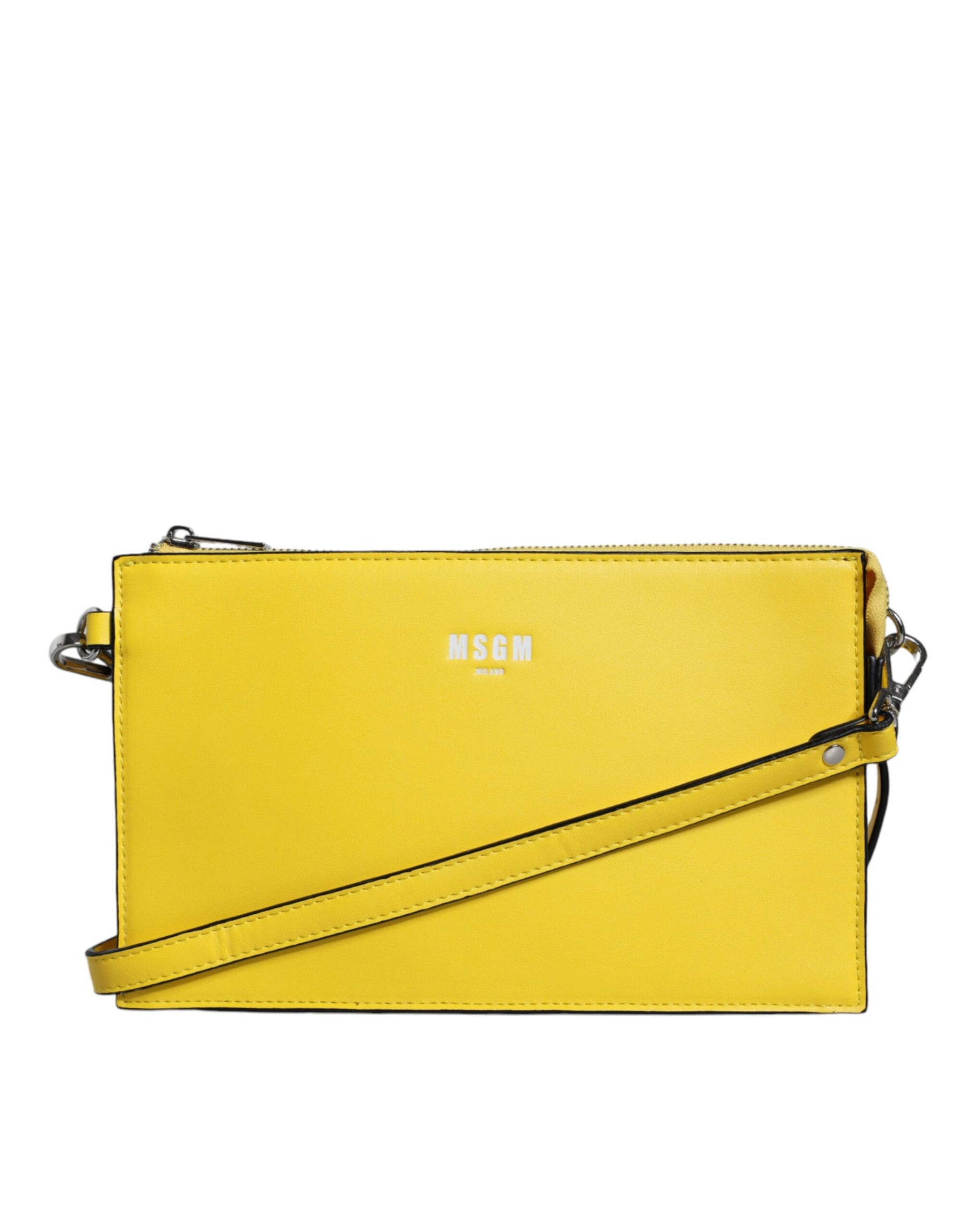 MSGM Yellow Leather Logo Crossbody Sling Shoulder Bag | Regal Royce