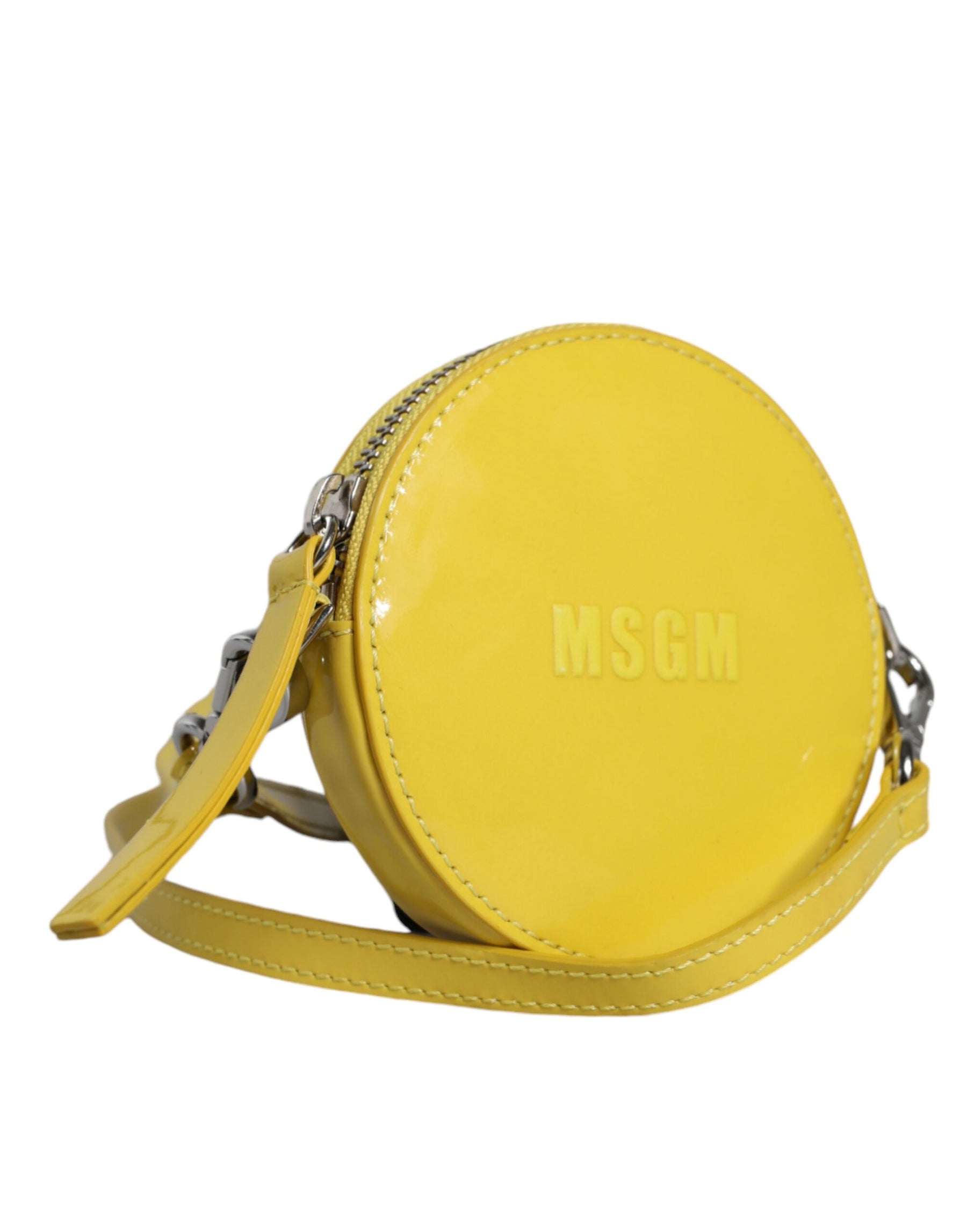 MSGM Yellow Leather Logo Crossbody Sling Shoulder Round Bag | Regal Royce