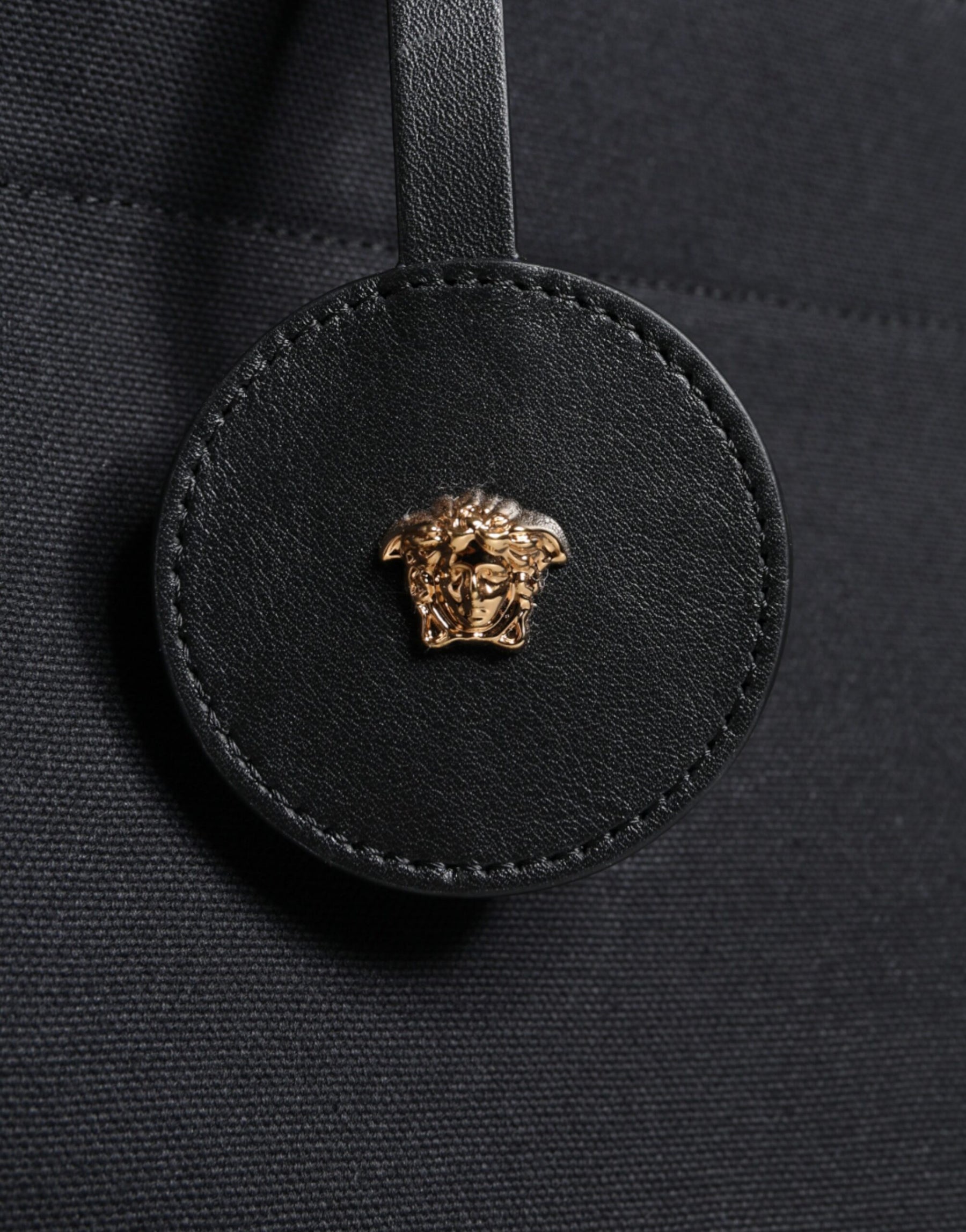 Versace Black Top Handle Canvas Leather Logo Crossbody Tote Bag | Regal Royce