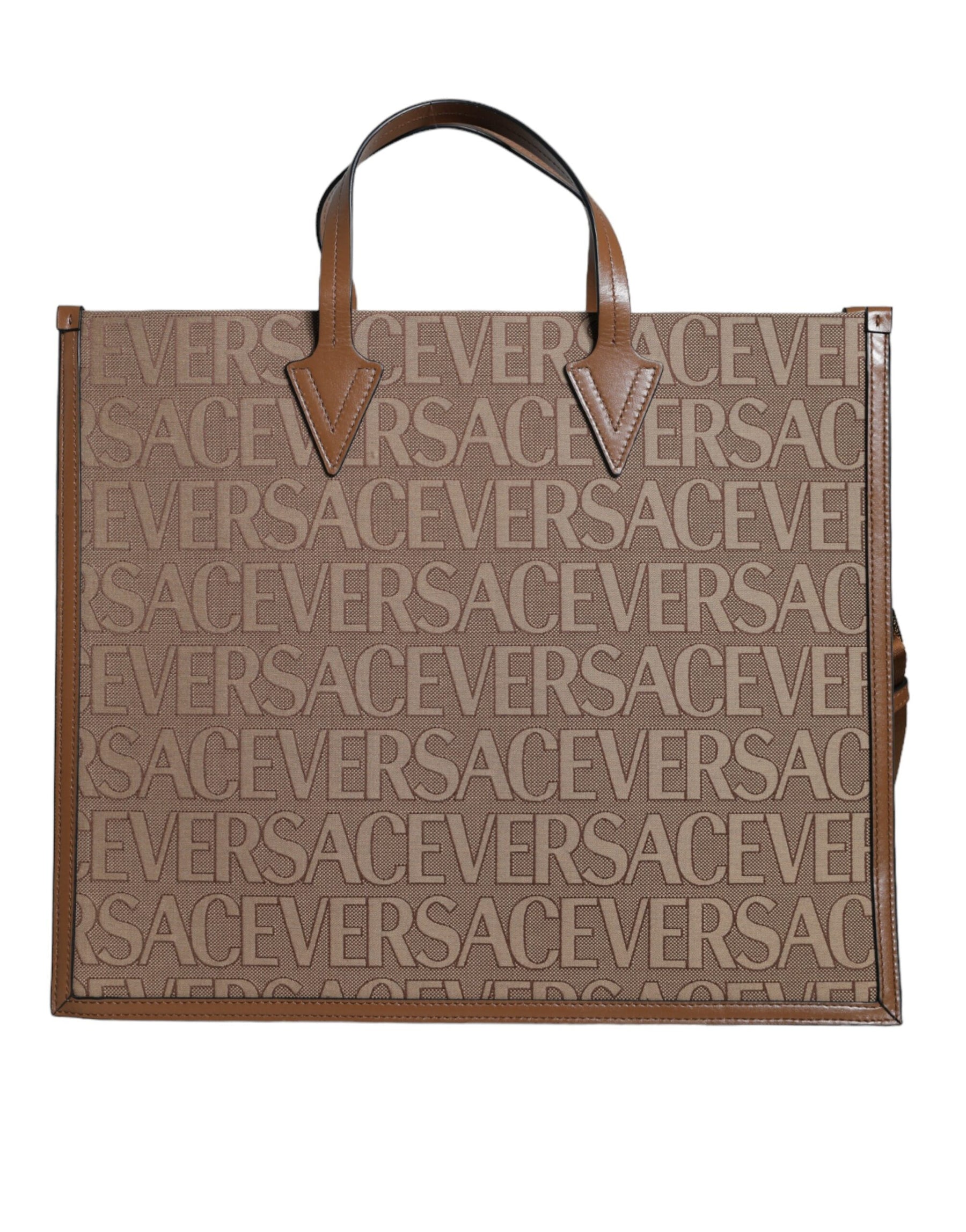 Versace Brown Top Handle Jacquard Leather Logo Crossbody Tote Bag | Regal Royce