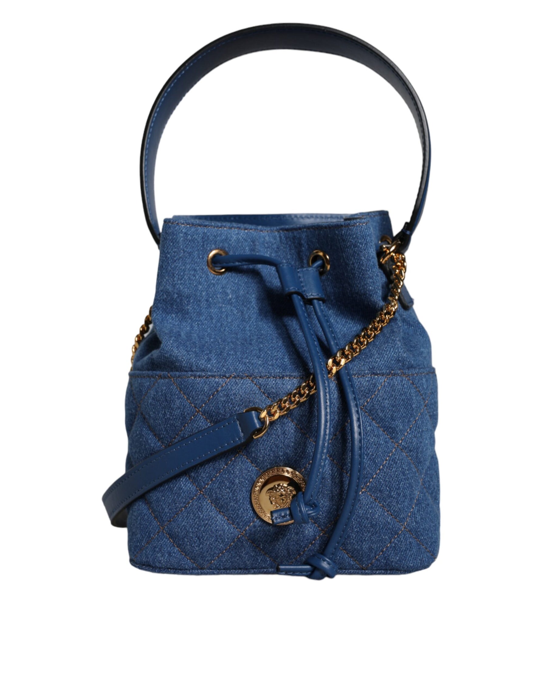 Versace Blue Quilted Denim Leather Crossbody Shoulder Bag | Regal Royce