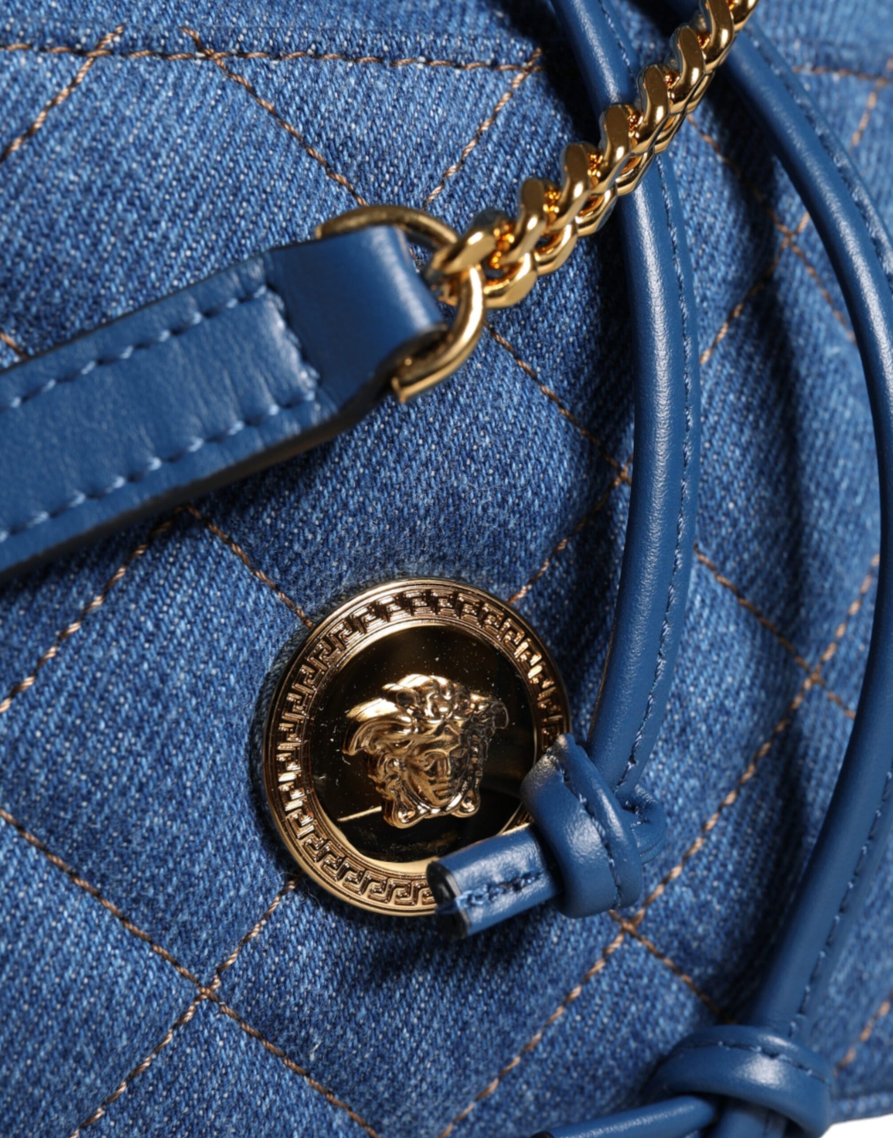 Versace Blue Quilted Denim Leather Crossbody Shoulder Bag | Regal Royce