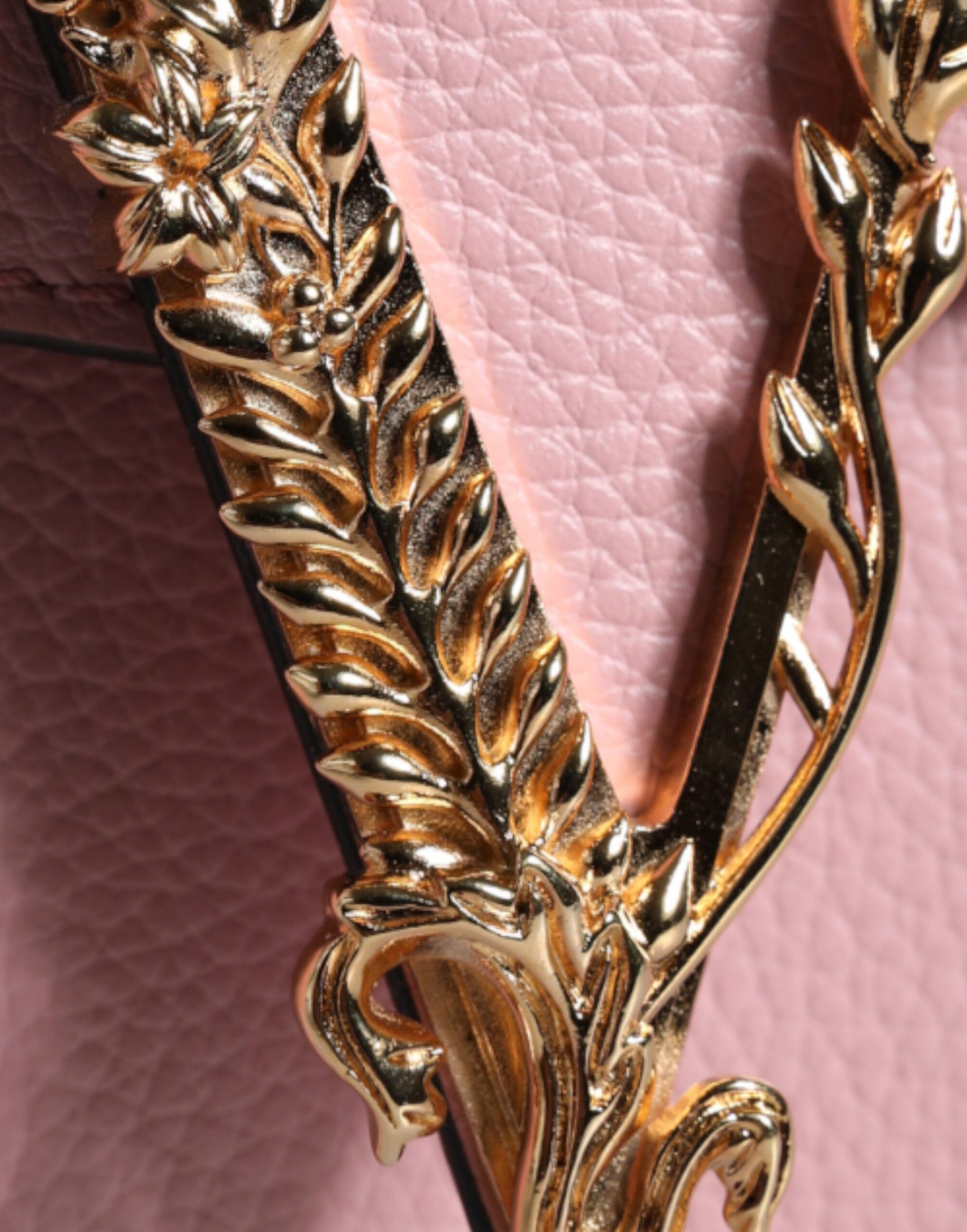 Versace Pink Grainy Calf Leather Logo Crossbody Shoulder Bag | Regal Royce