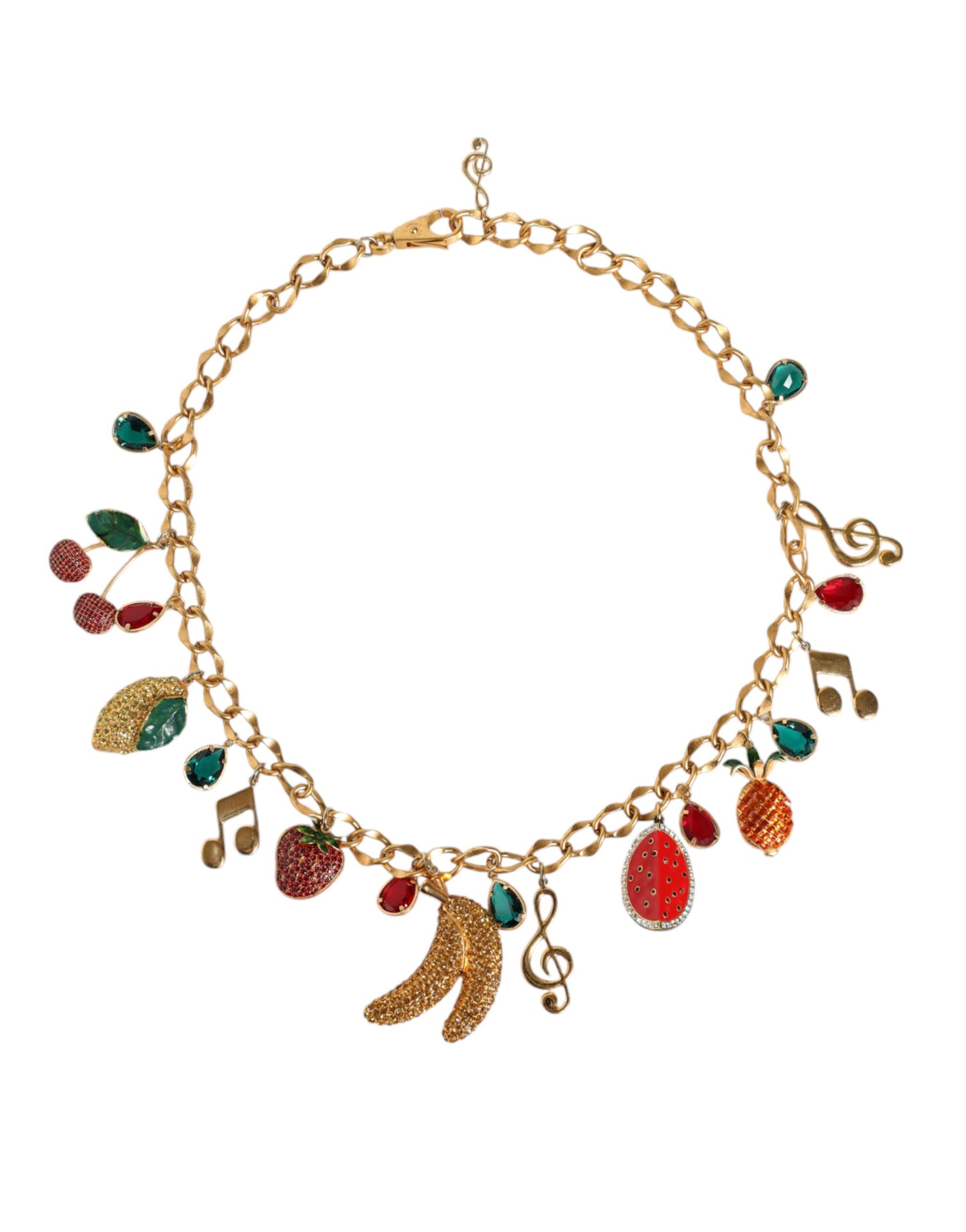 Dolce & Gabbana Gold Tone Brass Fruity Crystal Embellished Waist Chain Belt | Regal Royce
