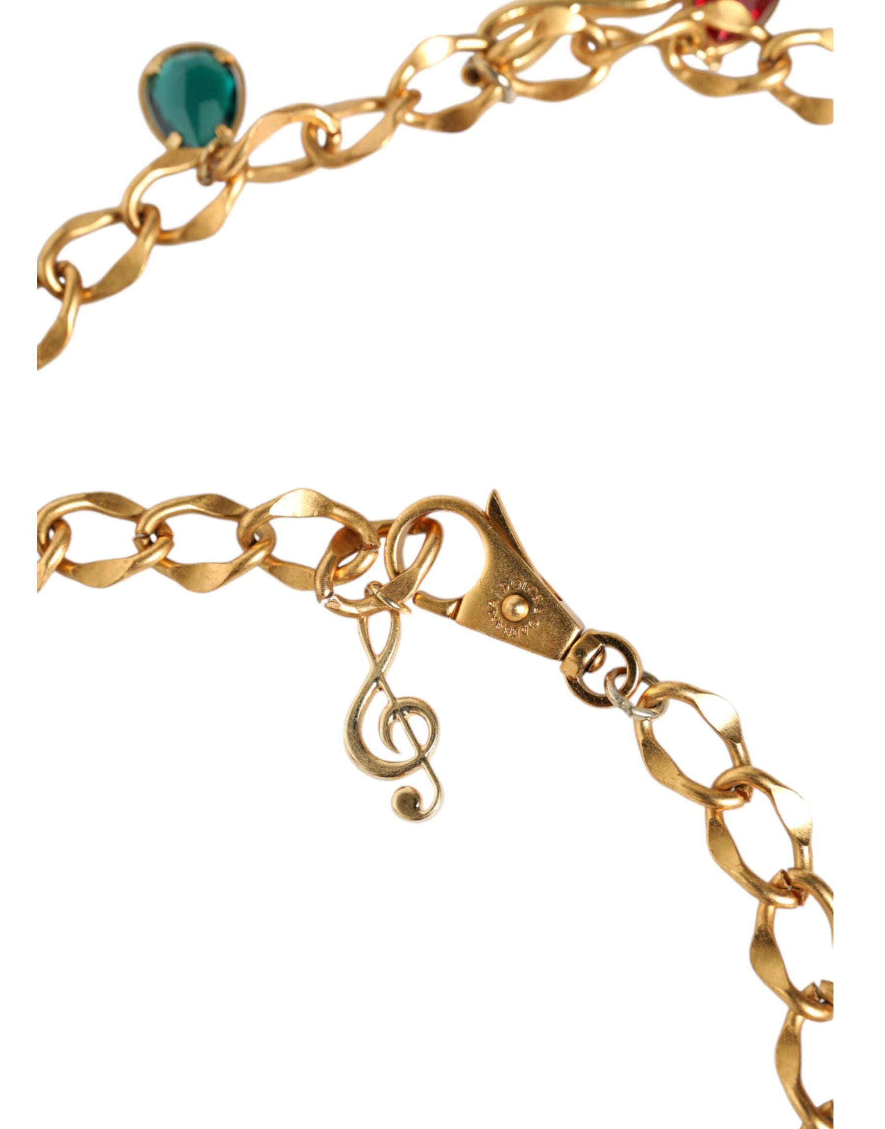 Dolce & Gabbana Gold Tone Brass Fruity Crystal Embellished Waist Chain Belt | Regal Royce