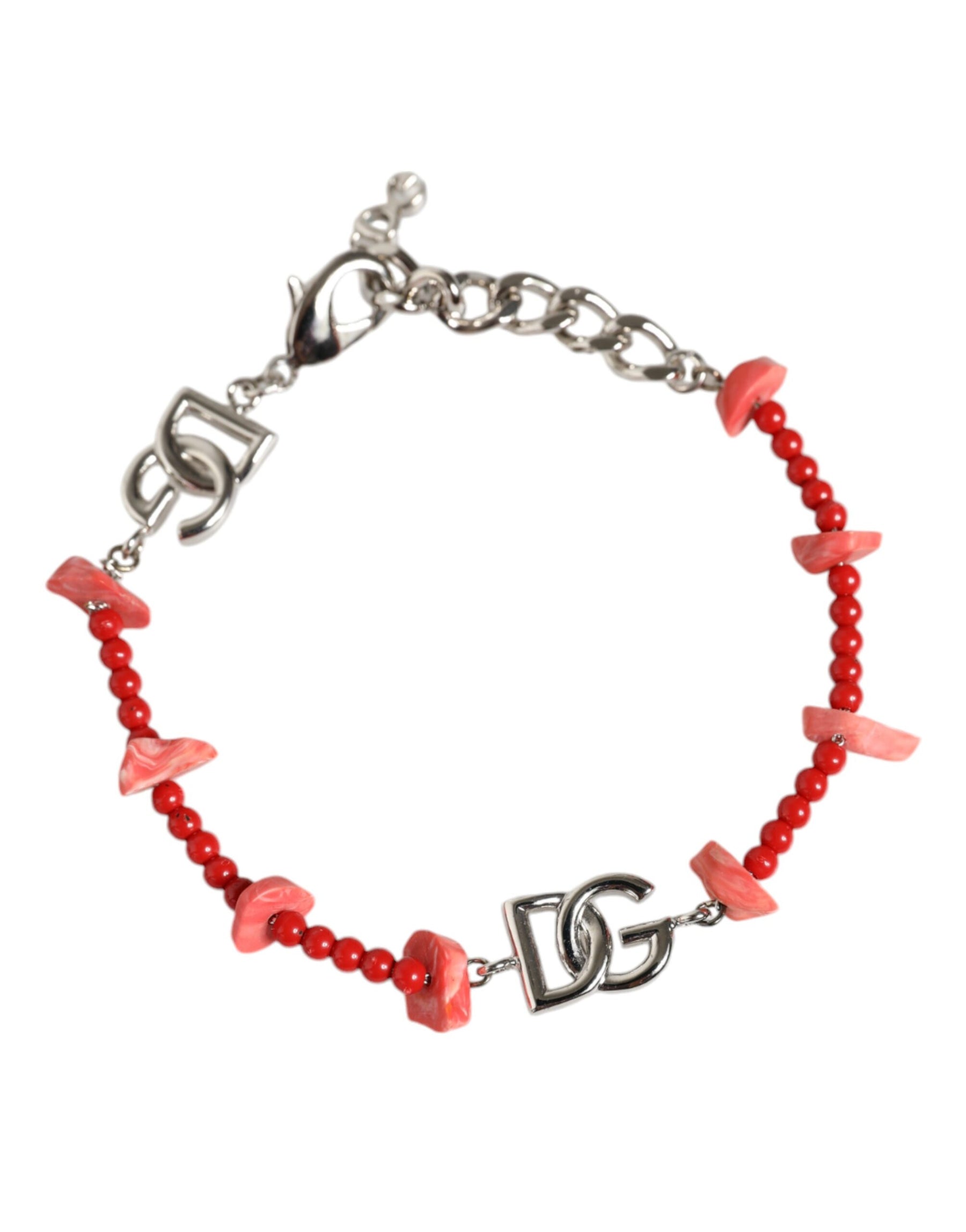 Dolce & Gabbana Silver Tone Brass Beaded Resin DG Logo Chain Bracelet | Regal Royce