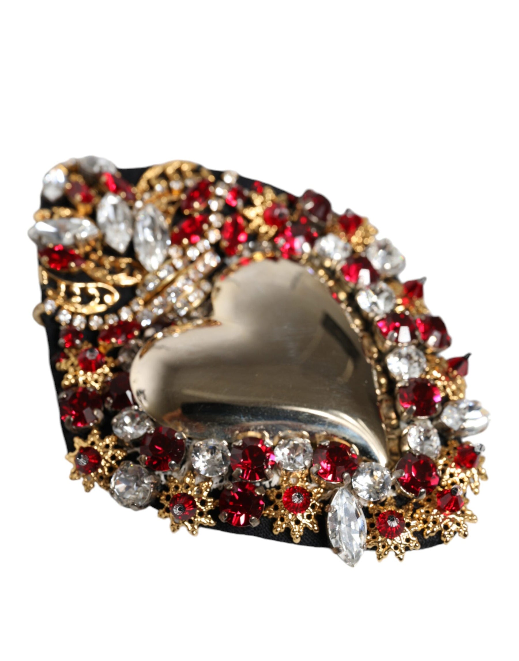 Dolce & Gabbana Gold Tone Brass Sacred Heart Crystal Embellished Brooch | Regal Royce