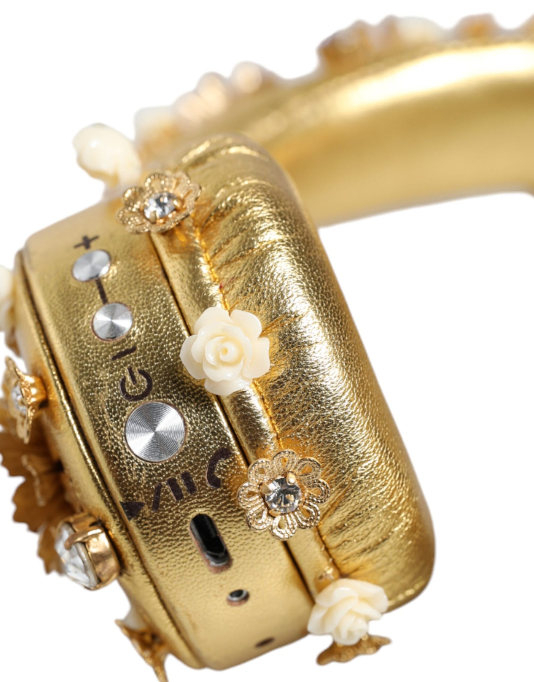 Dolce & Gabbana Gold Leather Floral Crystal Angel Headphones | Regal Royce