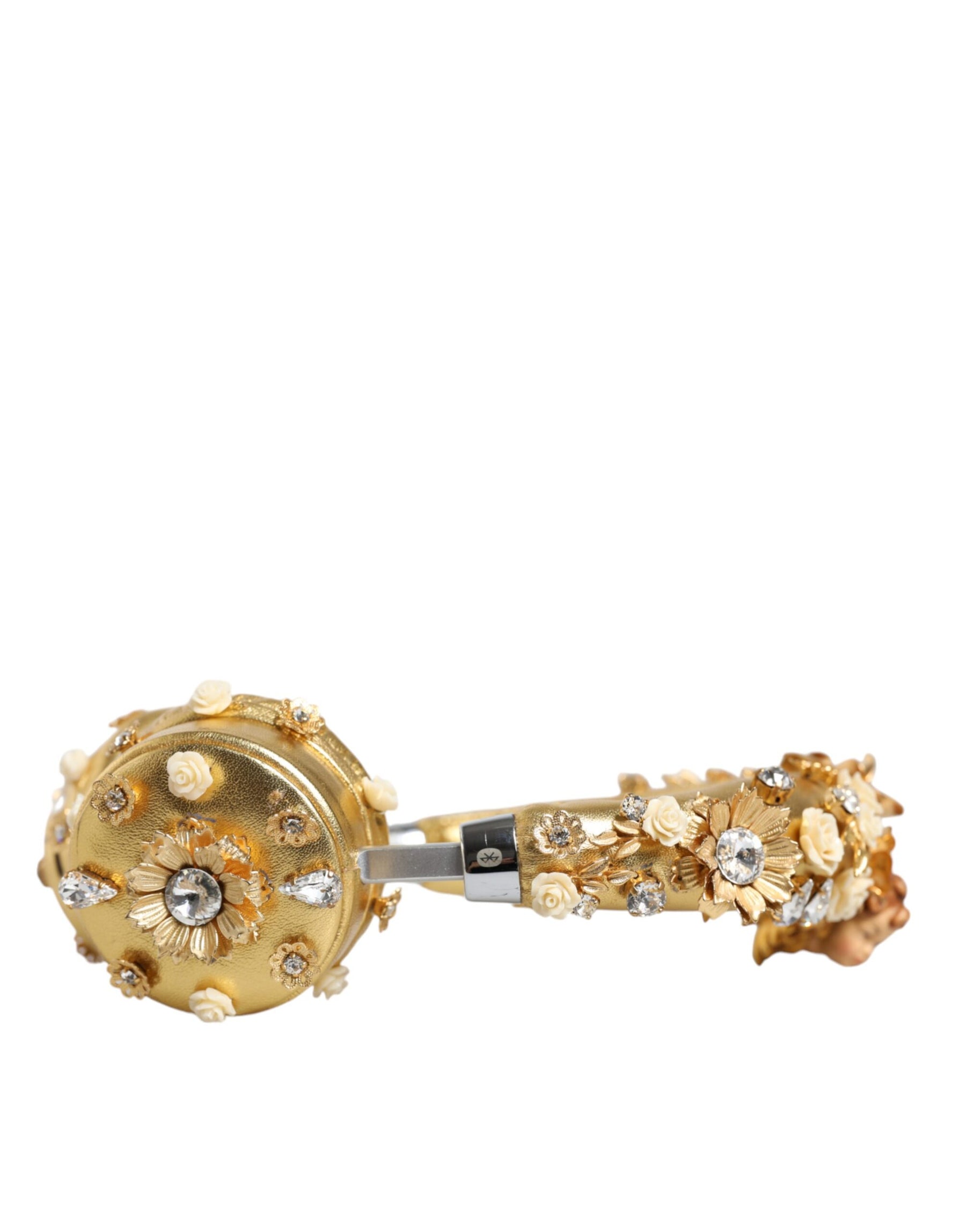 Dolce & Gabbana Gold Leather Floral Crystal Angel Headphones | Regal Royce