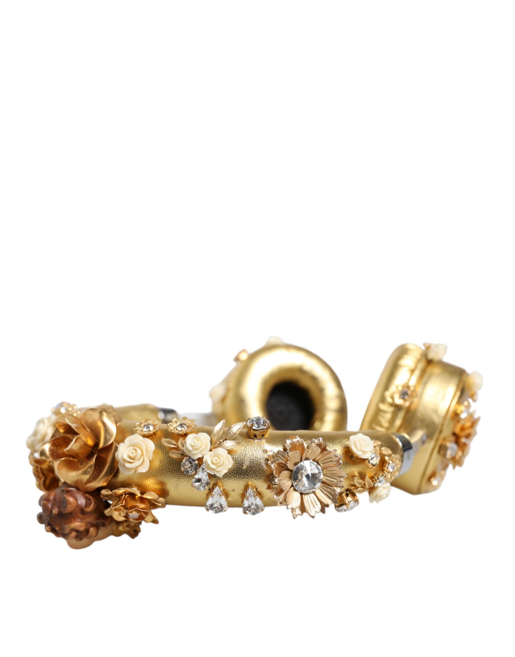 Dolce & Gabbana Gold Leather Floral Crystal Angel Headphones | Regal Royce