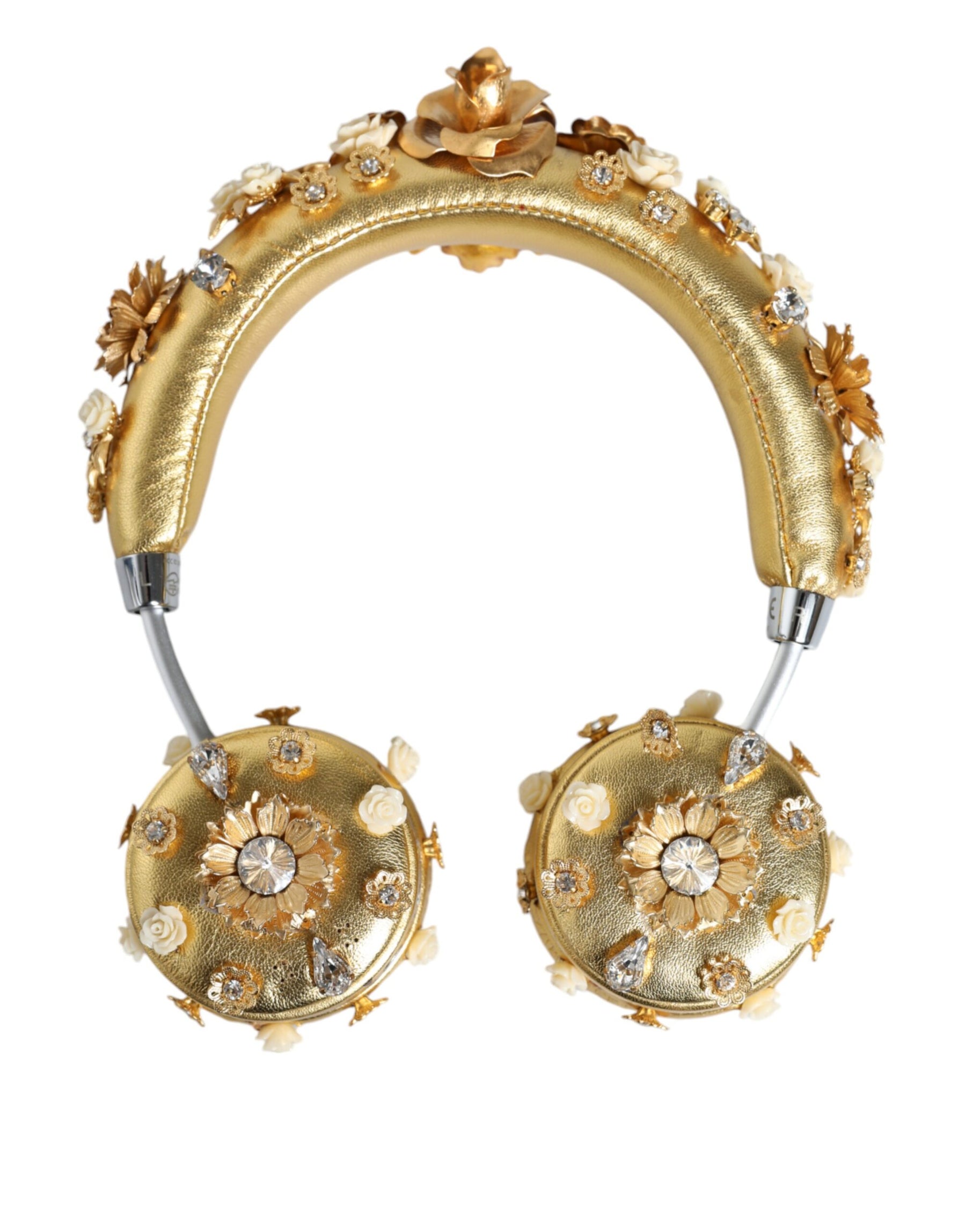 Dolce & Gabbana Gold Leather Floral Crystal Angel Headphones | Regal Royce