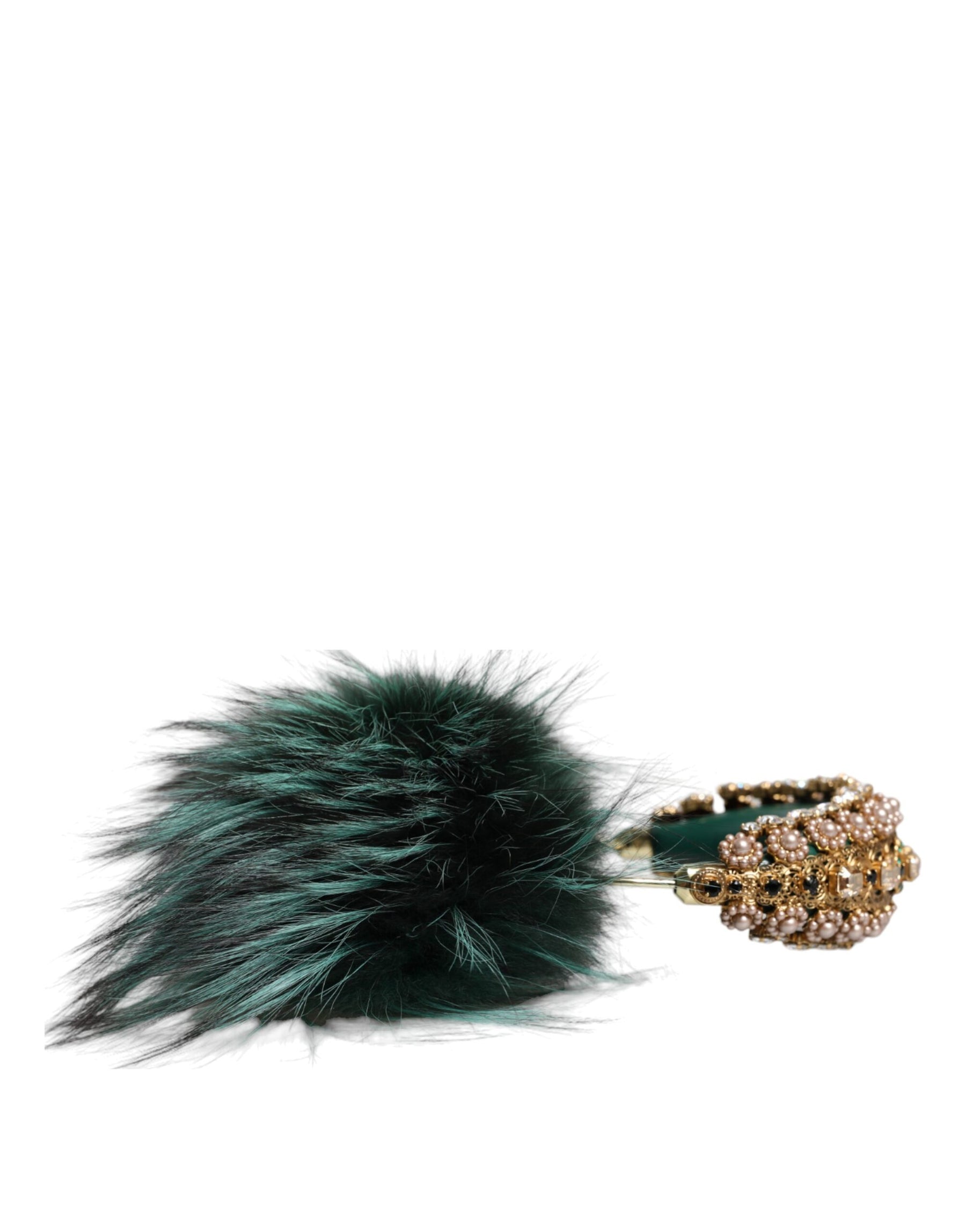 Dolce & Gabbana Green Gold Crystal Fur Headset Audio AUX Headphones | Regal Royce