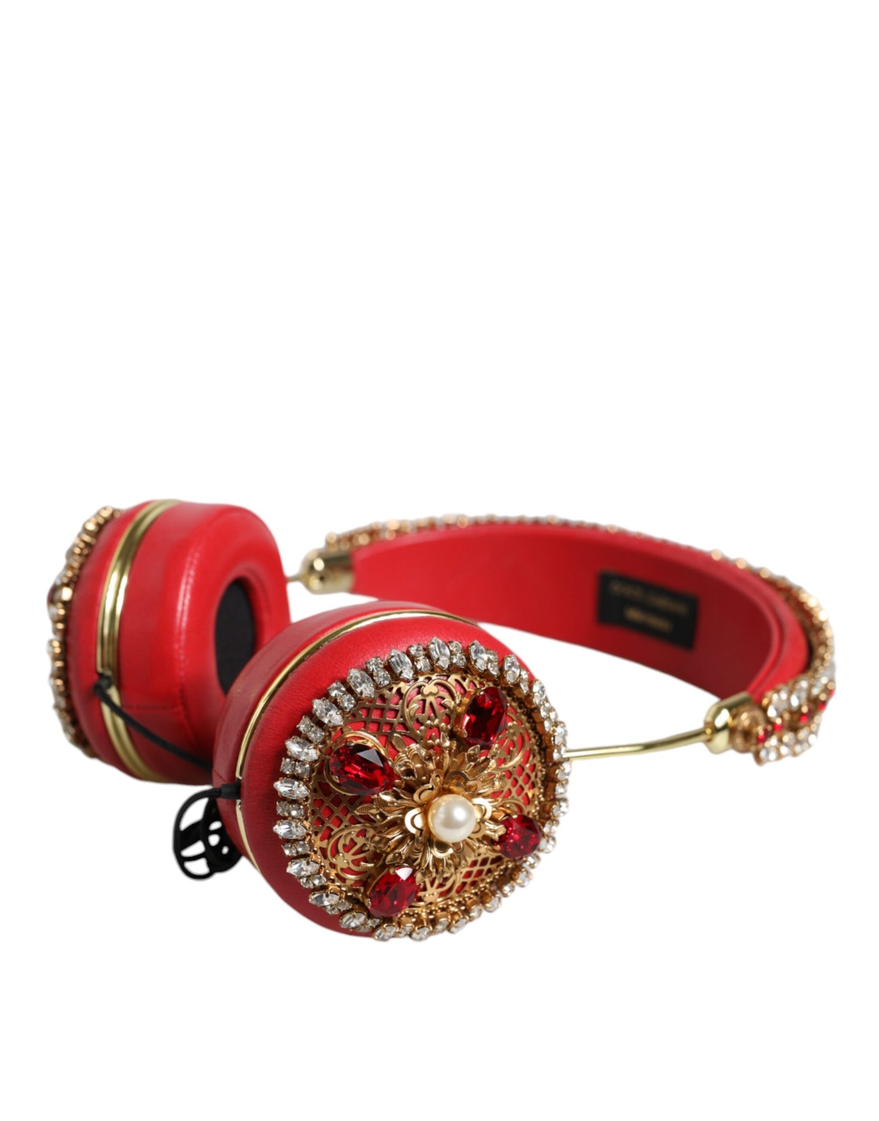 Dolce & Gabbana Red Nappa Leather Floral Crystal Headphone | Regal Royce
