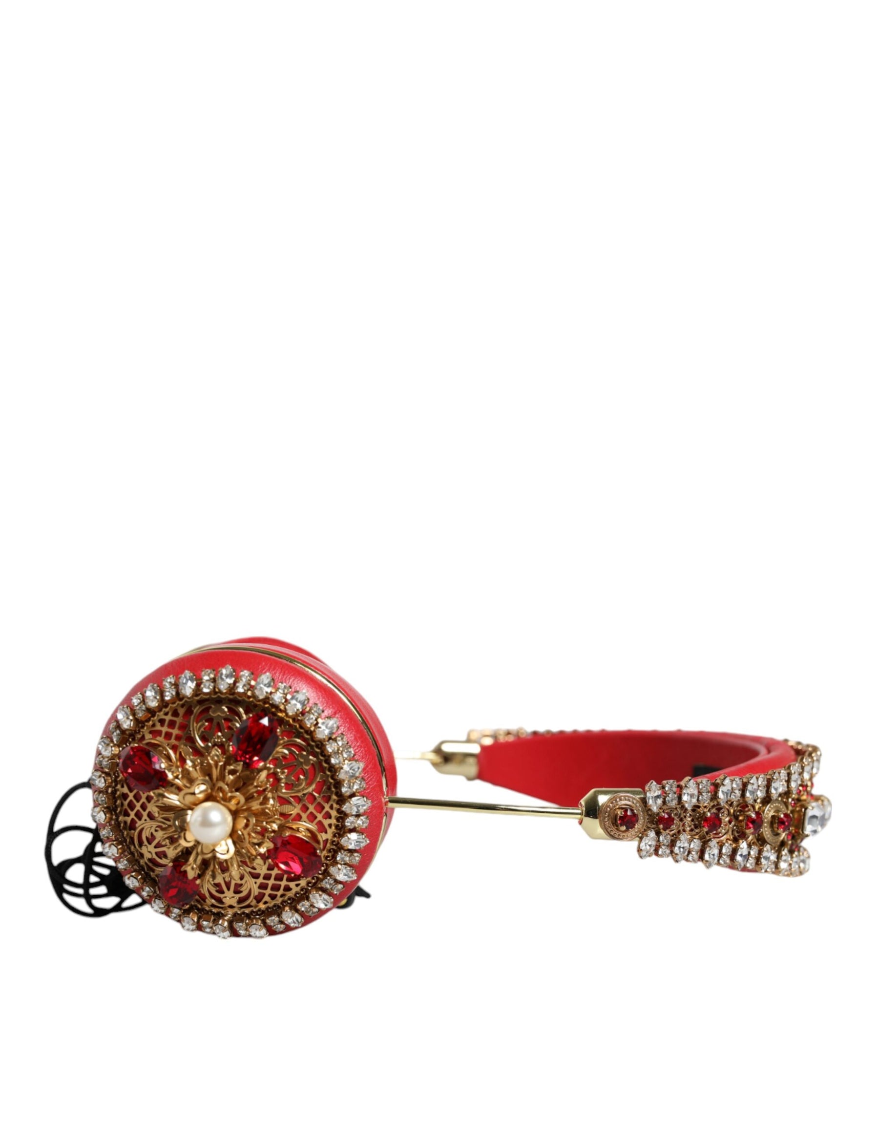Dolce & Gabbana Red Nappa Leather Floral Crystal Headphone | Regal Royce