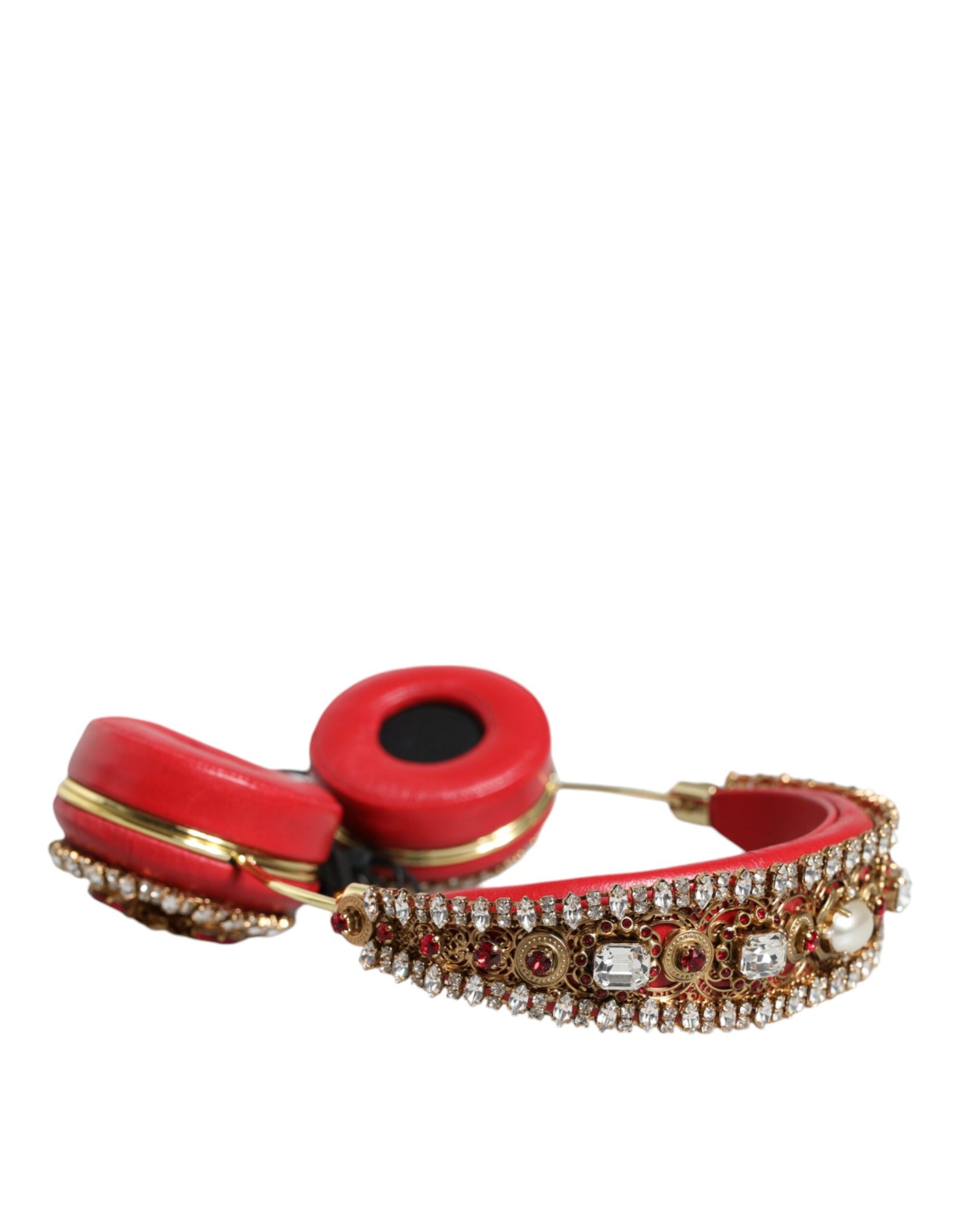 Dolce & Gabbana Red Nappa Leather Floral Crystal Headphone | Regal Royce