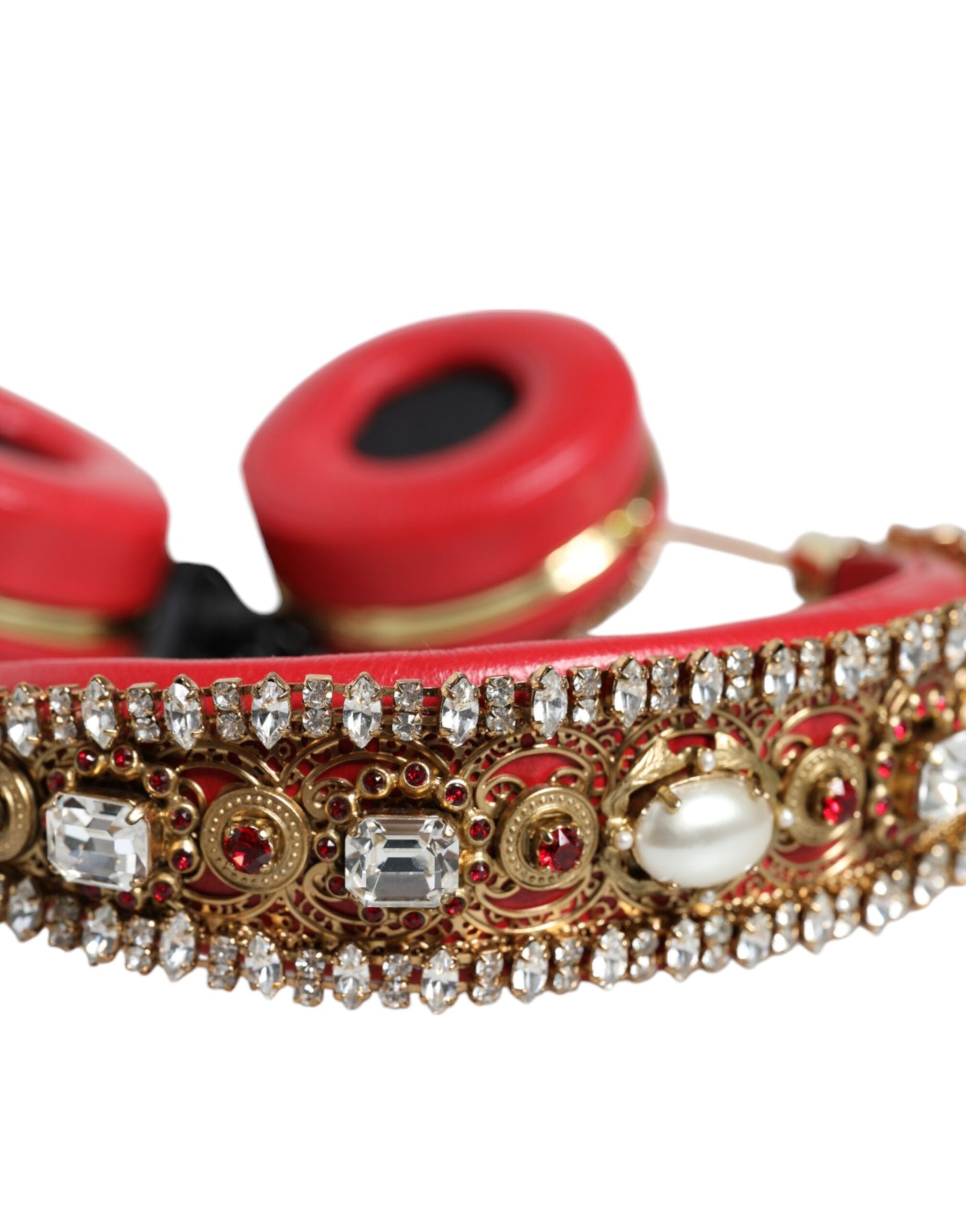 Dolce & Gabbana Red Nappa Leather Floral Crystal Headphone | Regal Royce