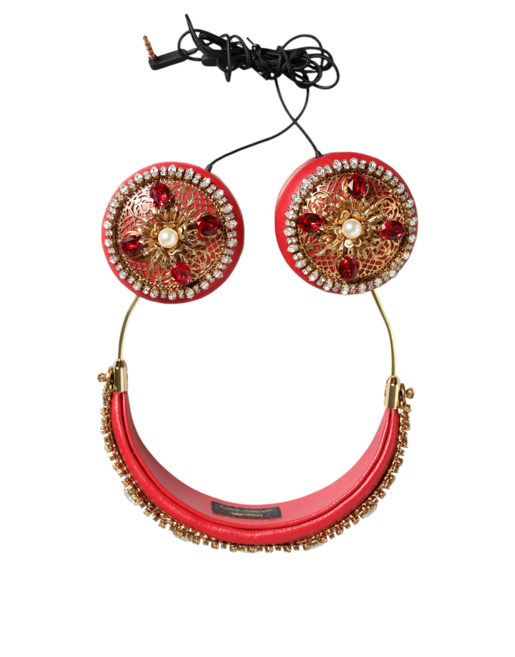 Dolce & Gabbana Red Nappa Leather Floral Crystal Headphone | Regal Royce