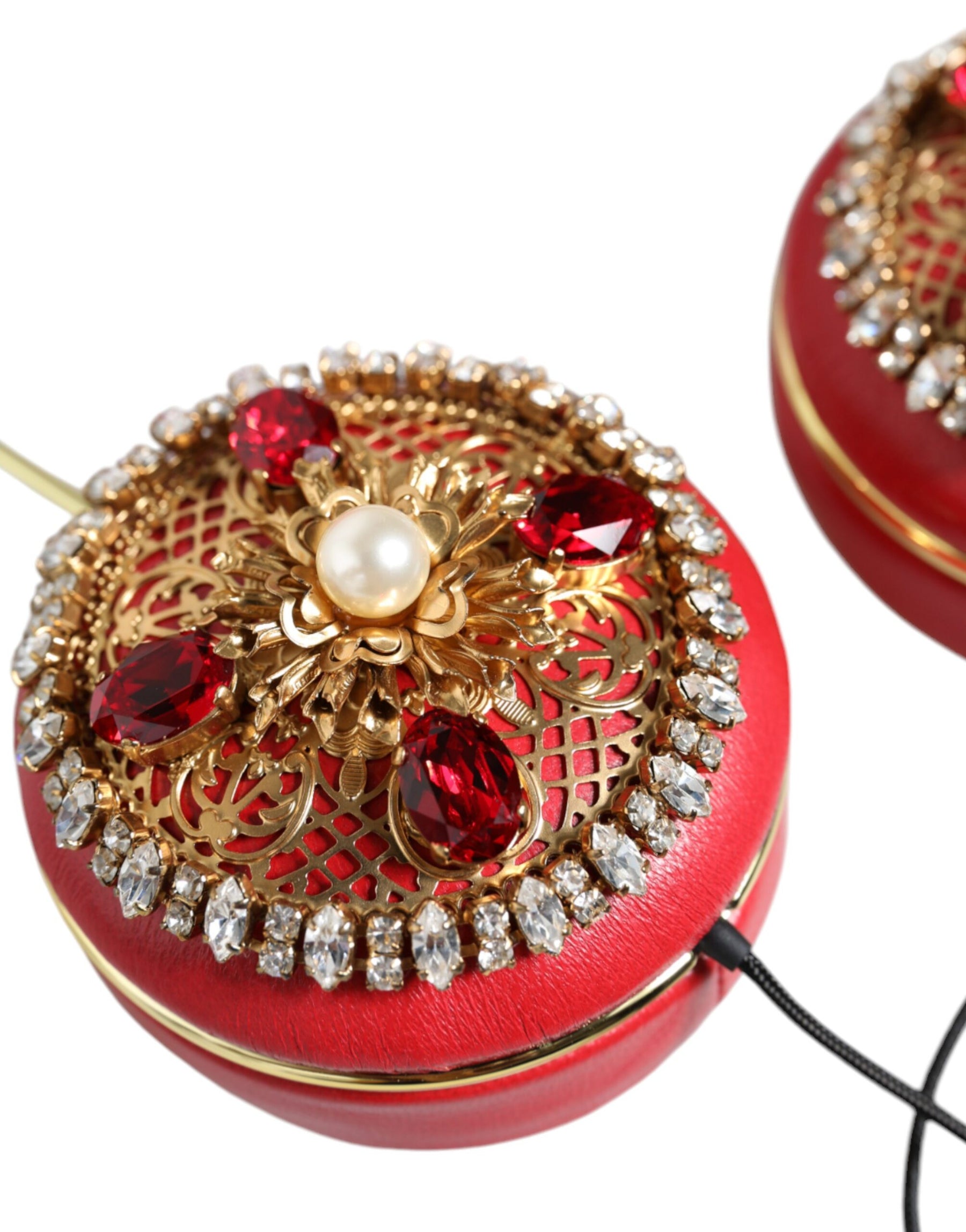 Dolce & Gabbana Red Nappa Leather Floral Crystal Headphone | Regal Royce