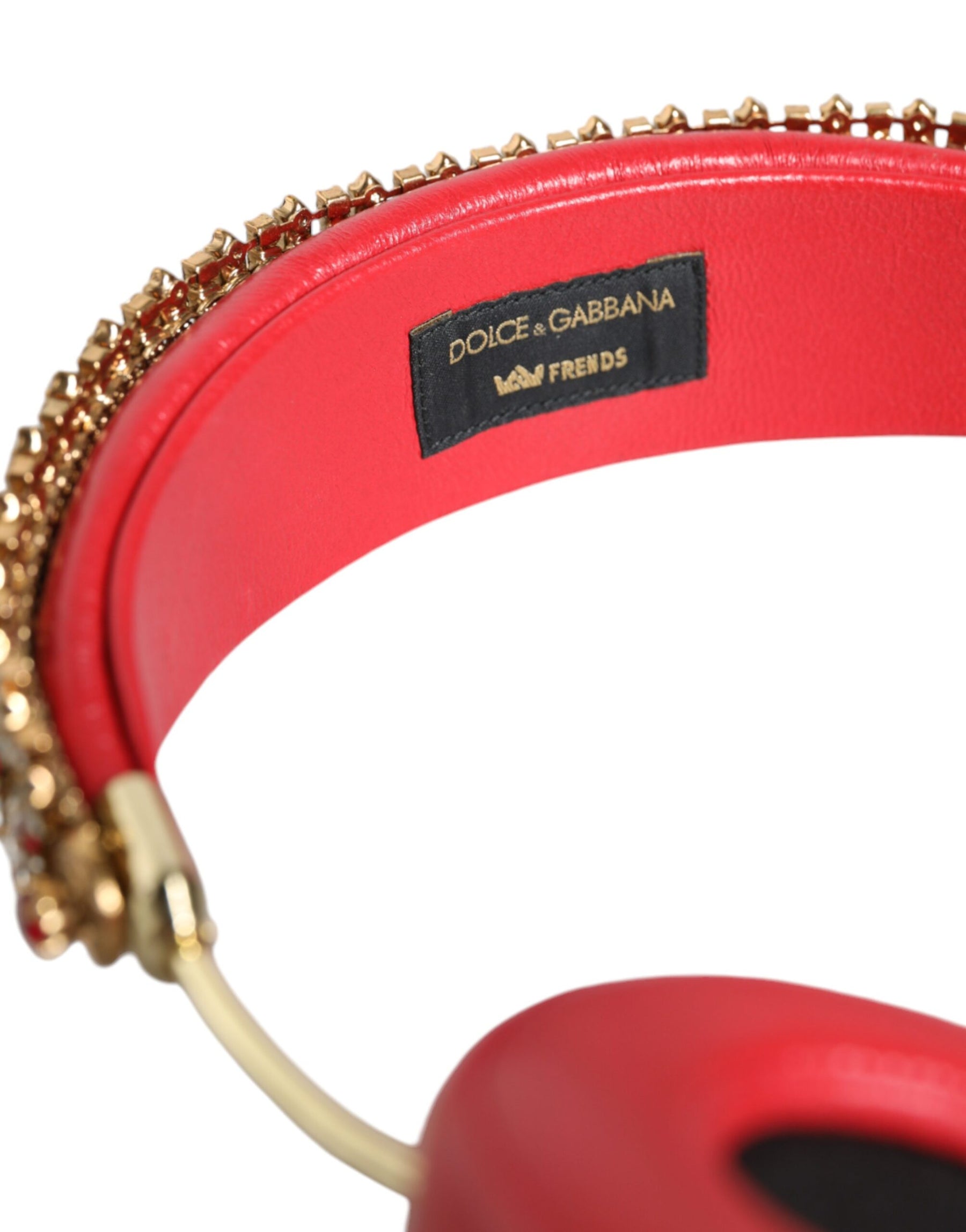 Dolce & Gabbana Red Nappa Leather Floral Crystal Headphone | Regal Royce